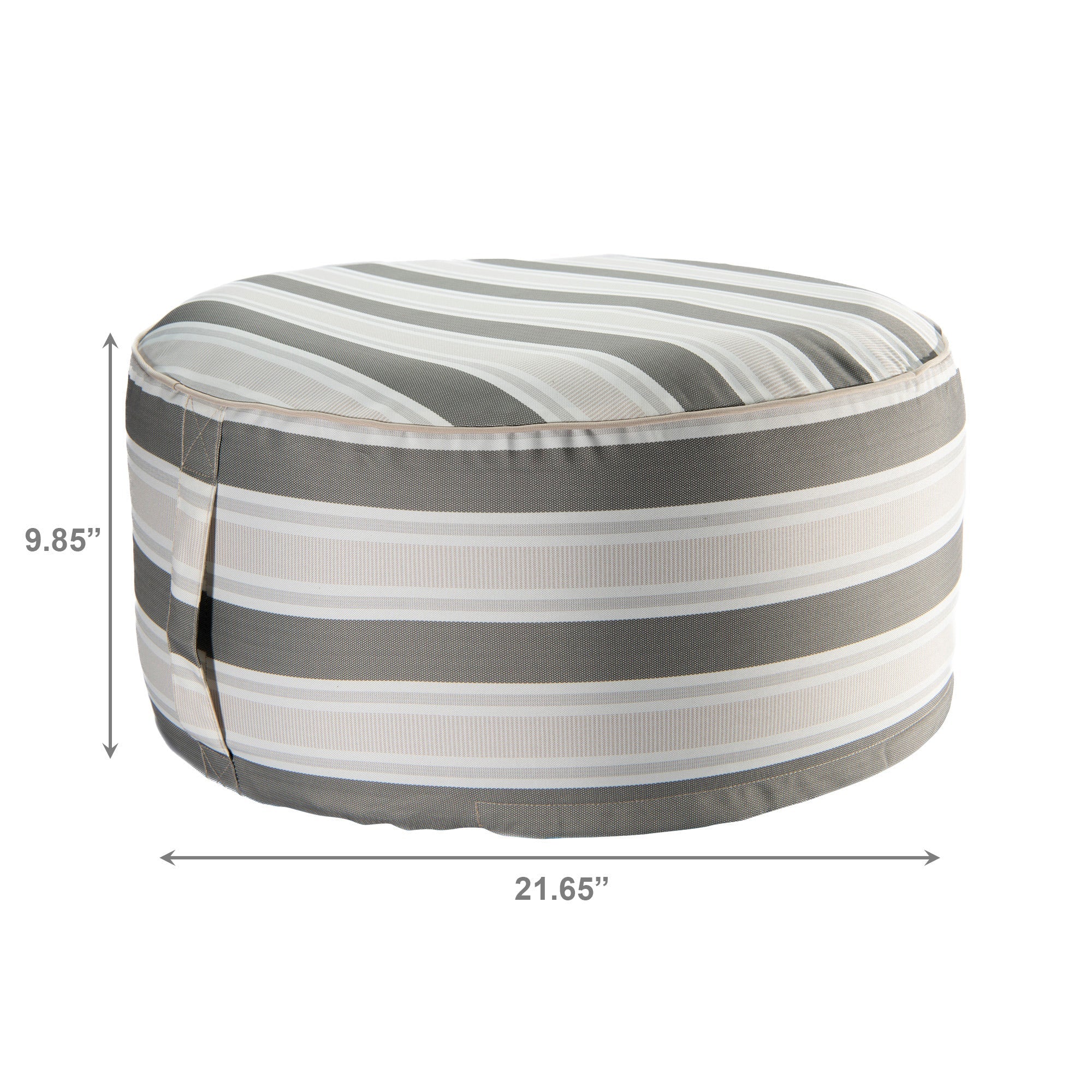 Taupe Striped Outdoor Inflatable Pouf Seat, Portable, Garden, Patio, Waterproof, Comfortable Seating