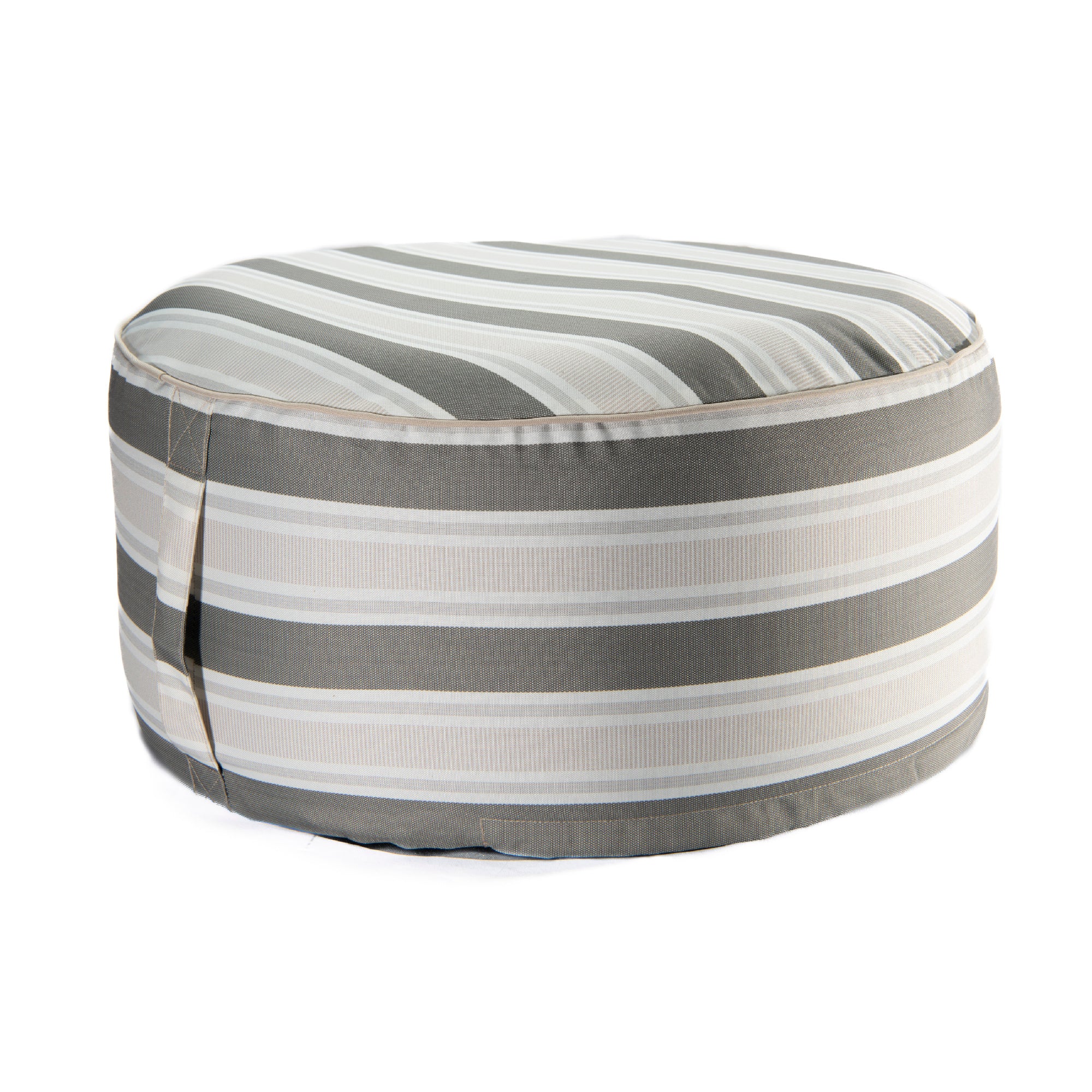 Taupe Striped Outdoor Inflatable Pouf Seat, Portable, Garden, Patio, Waterproof, Comfortable Seating