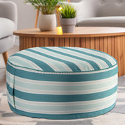 Teal Striped Outdoor Inflatable Pouf Seat, Portable, Garden, Patio, Waterproof, Comfortable Seating