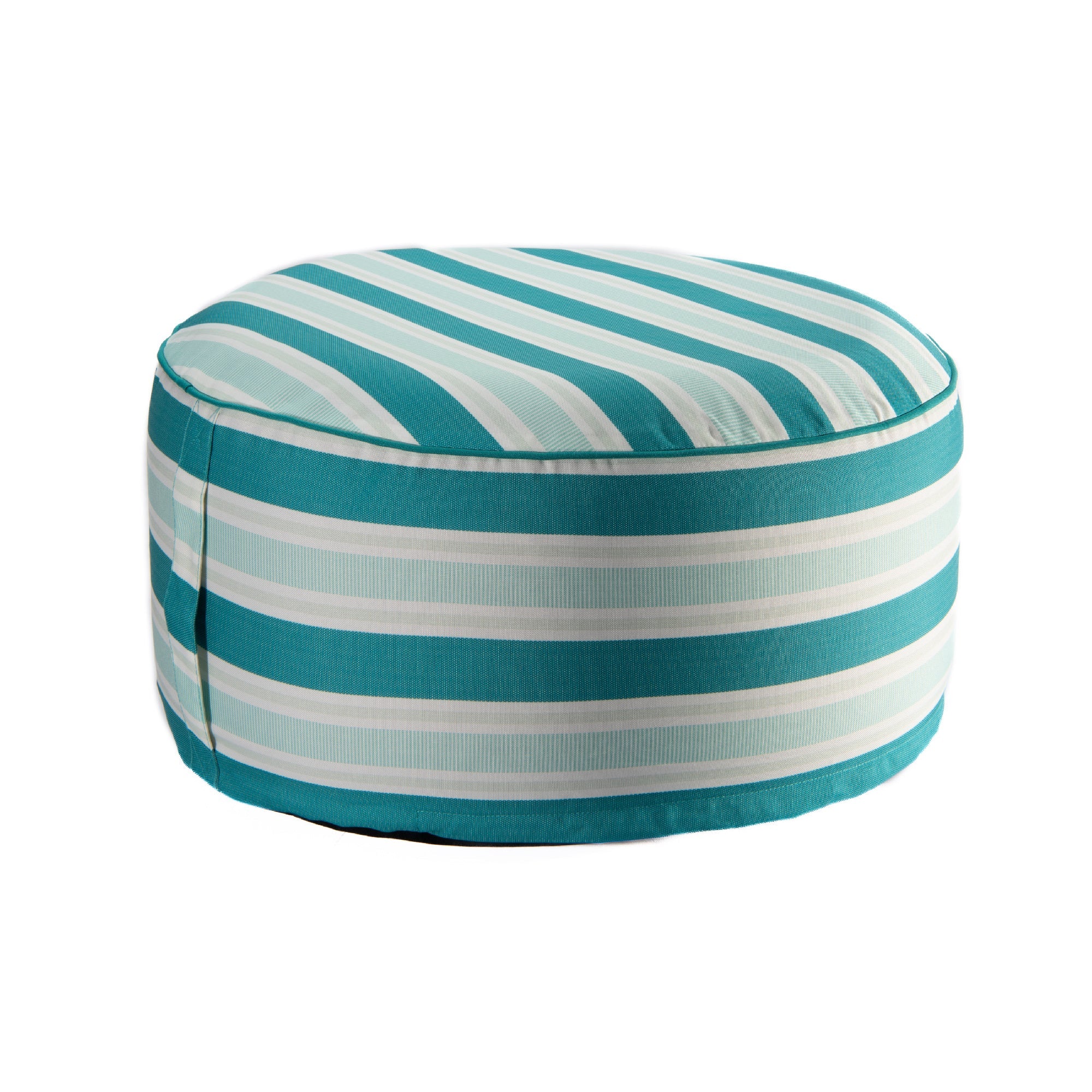Teal Striped Outdoor Inflatable Pouf Seat, Portable, Garden, Patio, Waterproof, Comfortable Seating