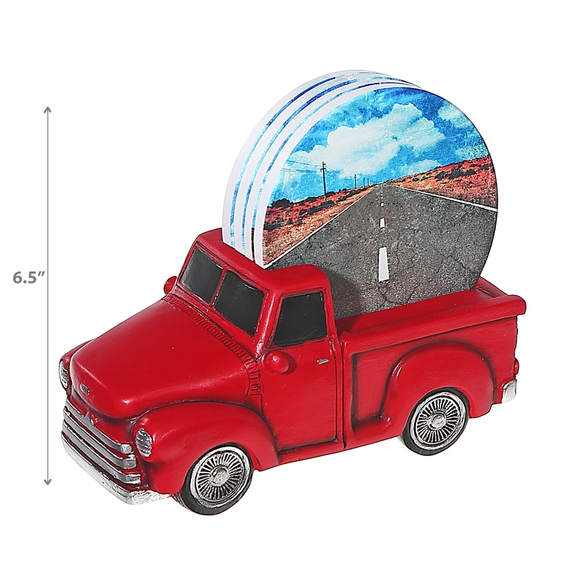 Set of 4 Drink Coasters With Red Truck Holder Decorative Table Coaster Set