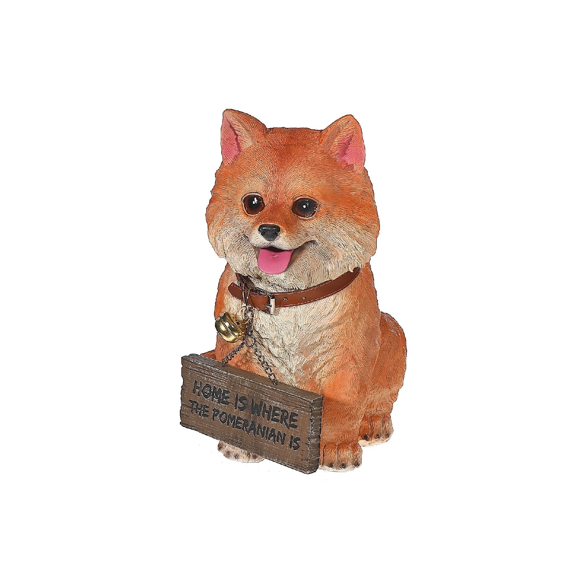 Pomeranian Dog Figurine With "Bentley" Sign, Decorative Pet Statue, Home Accent