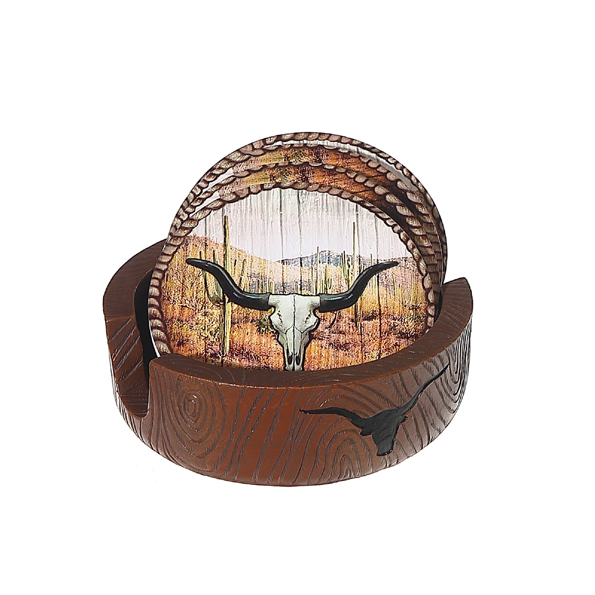 Set of 4 Rodeo Roundup Drink Coasters With Holder Decorative Table Coasters