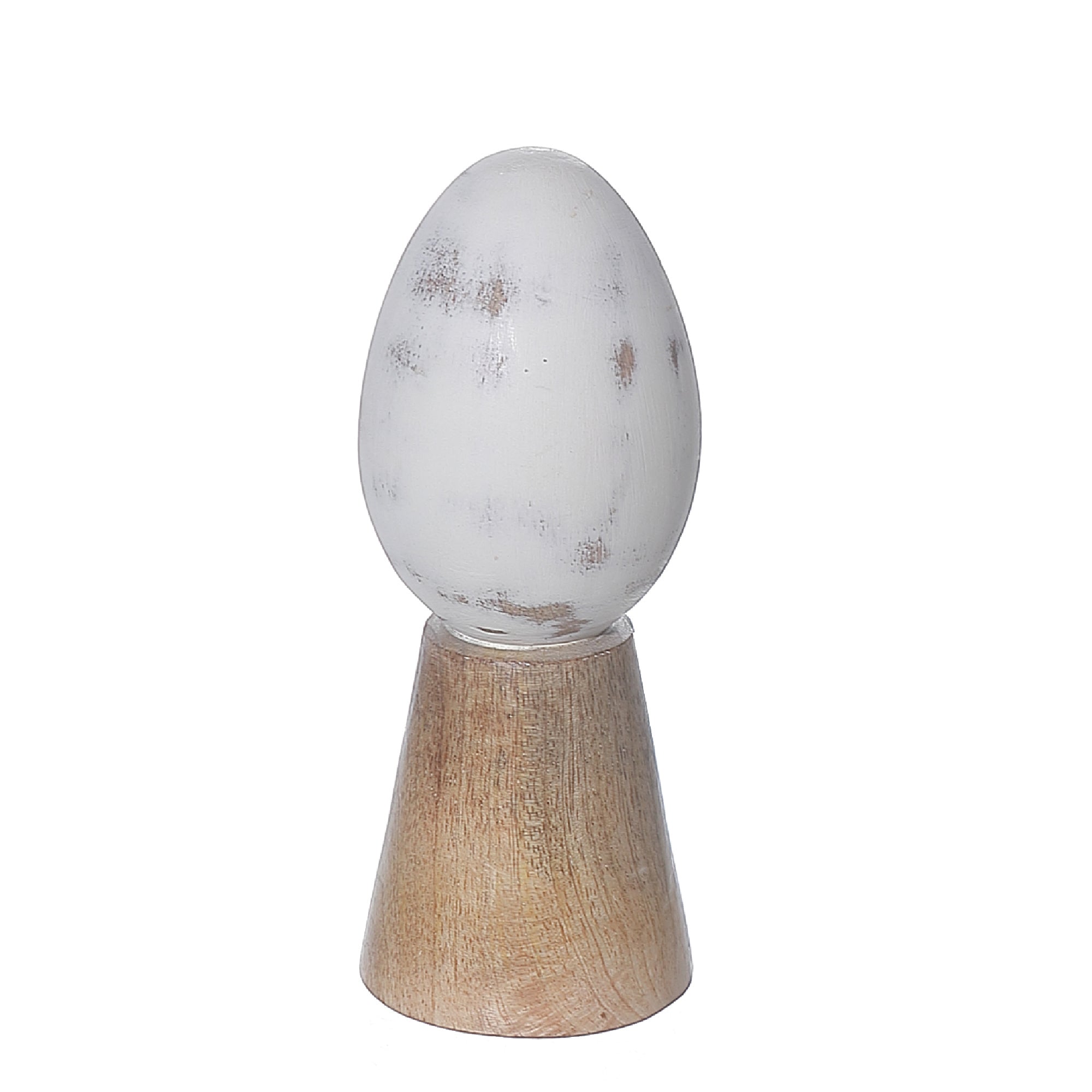 White Wooden Egg With Base Decoration, Easter Holiday Table Accent