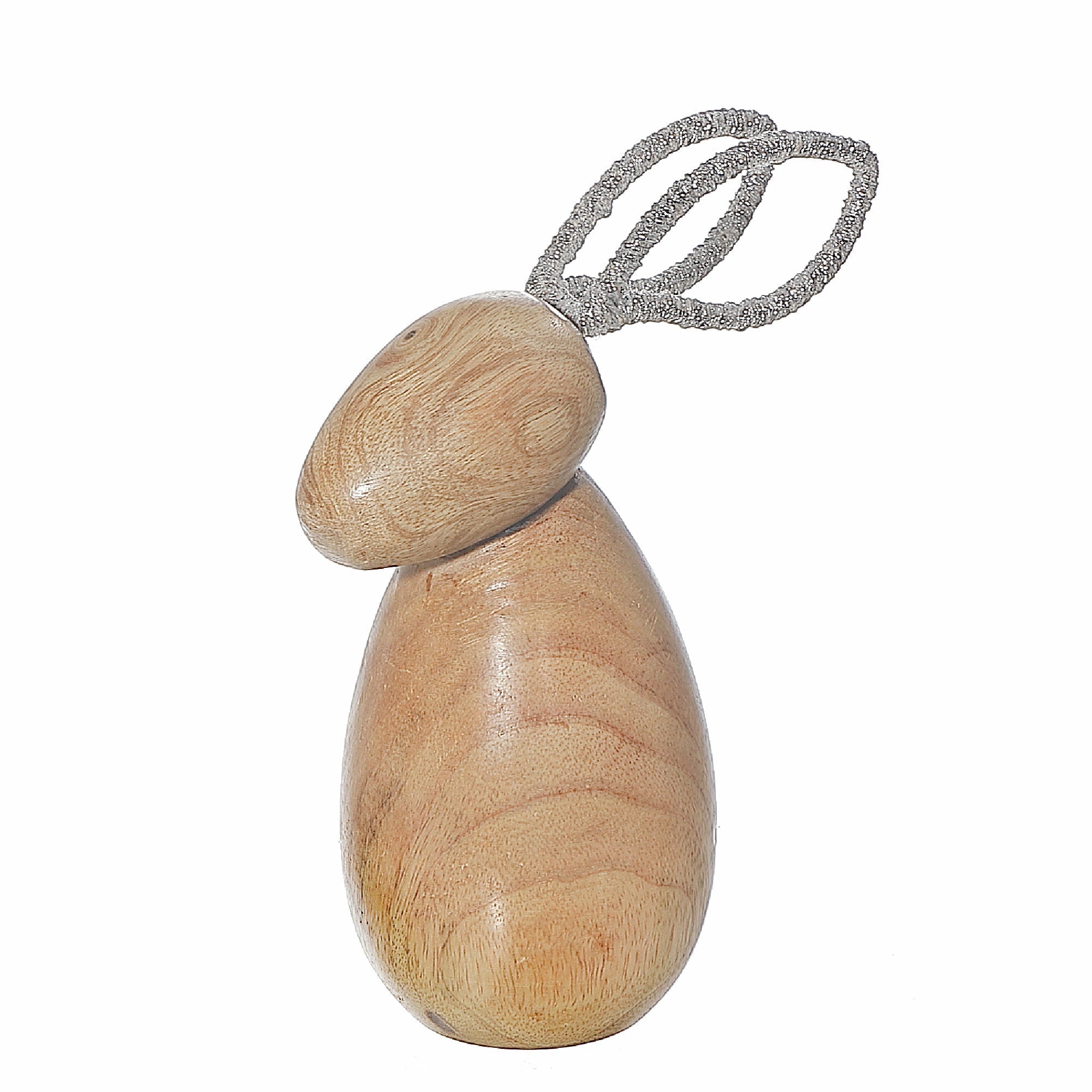 Wooden Bunny With Metal Ears Decoration, Easter Spring Holiday Decor
