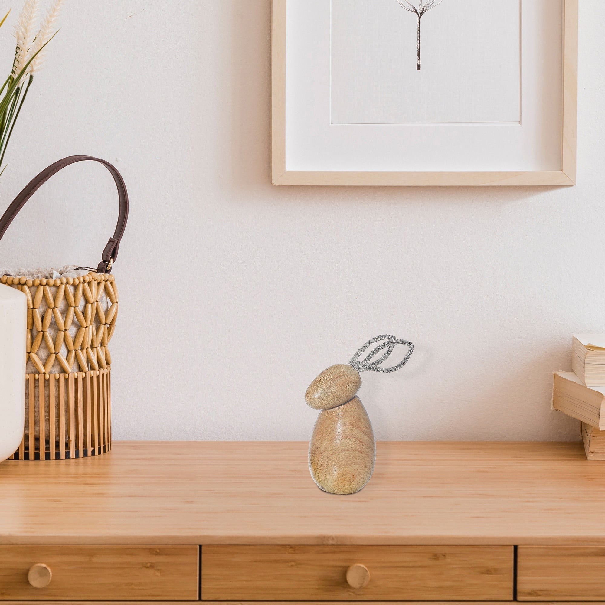 Wooden Bunny With Metal Ears Decoration, Easter Spring Holiday Decor