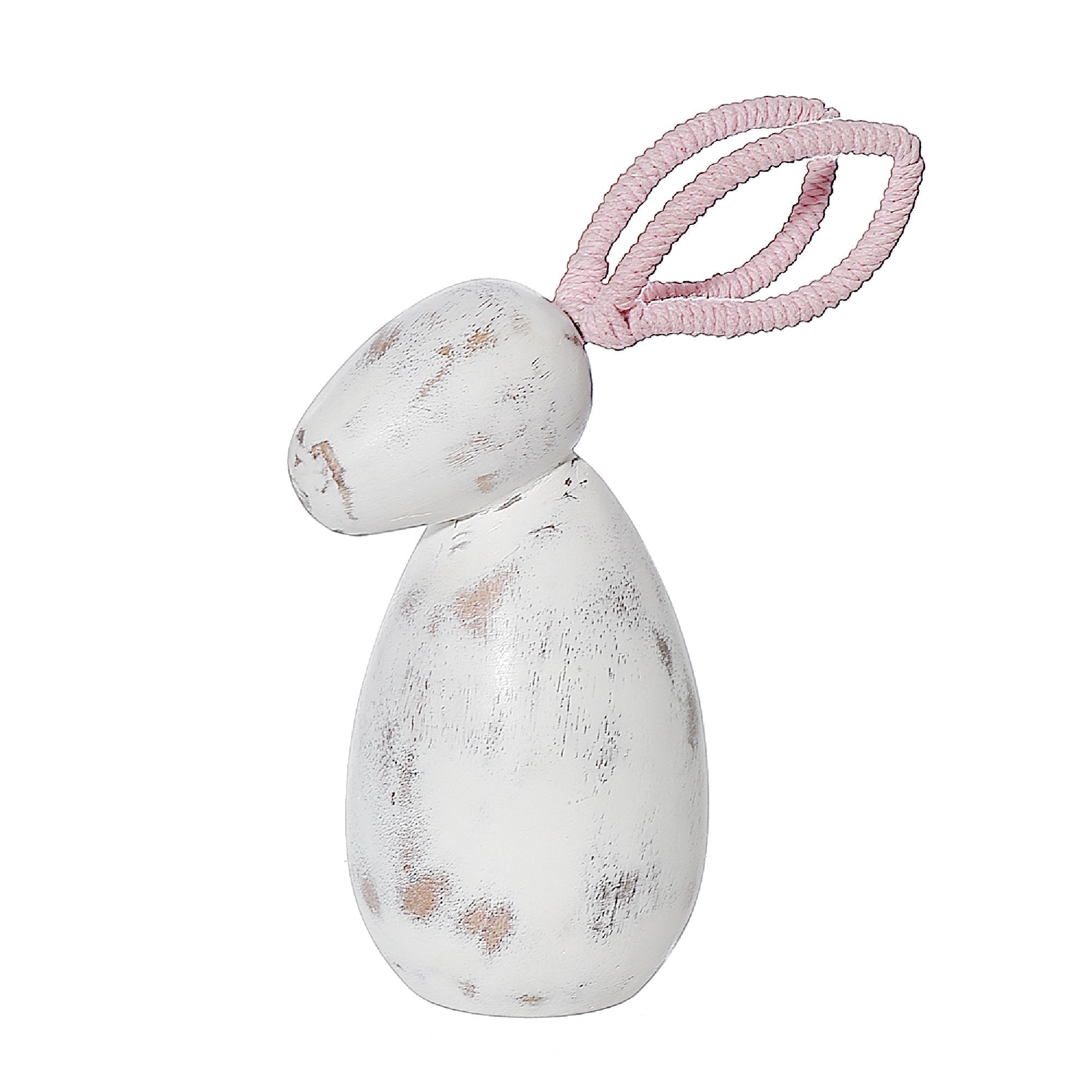 White Wash Wooden Bunny With Pink Ears, Easter Table Decor Accent