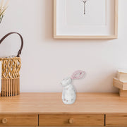 White Wash Wooden Bunny With Pink Ears, Easter Table Decor Accent