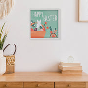 Framed Wood Wall Sign Bunny Happy Easter, Spring Easter Holiday Wall Decor