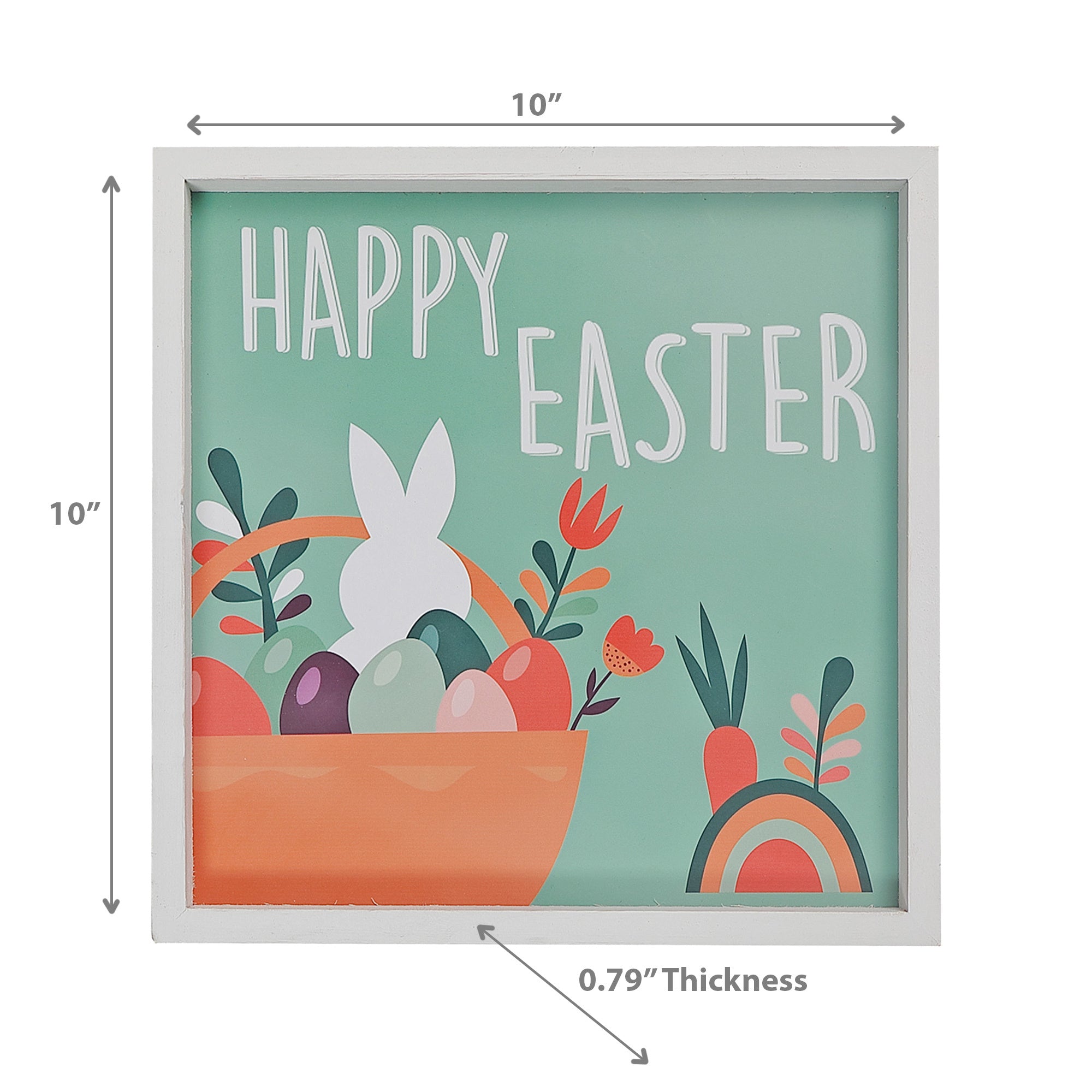 Framed Wood Wall Sign Bunny Happy Easter, Spring Easter Holiday Wall Decor