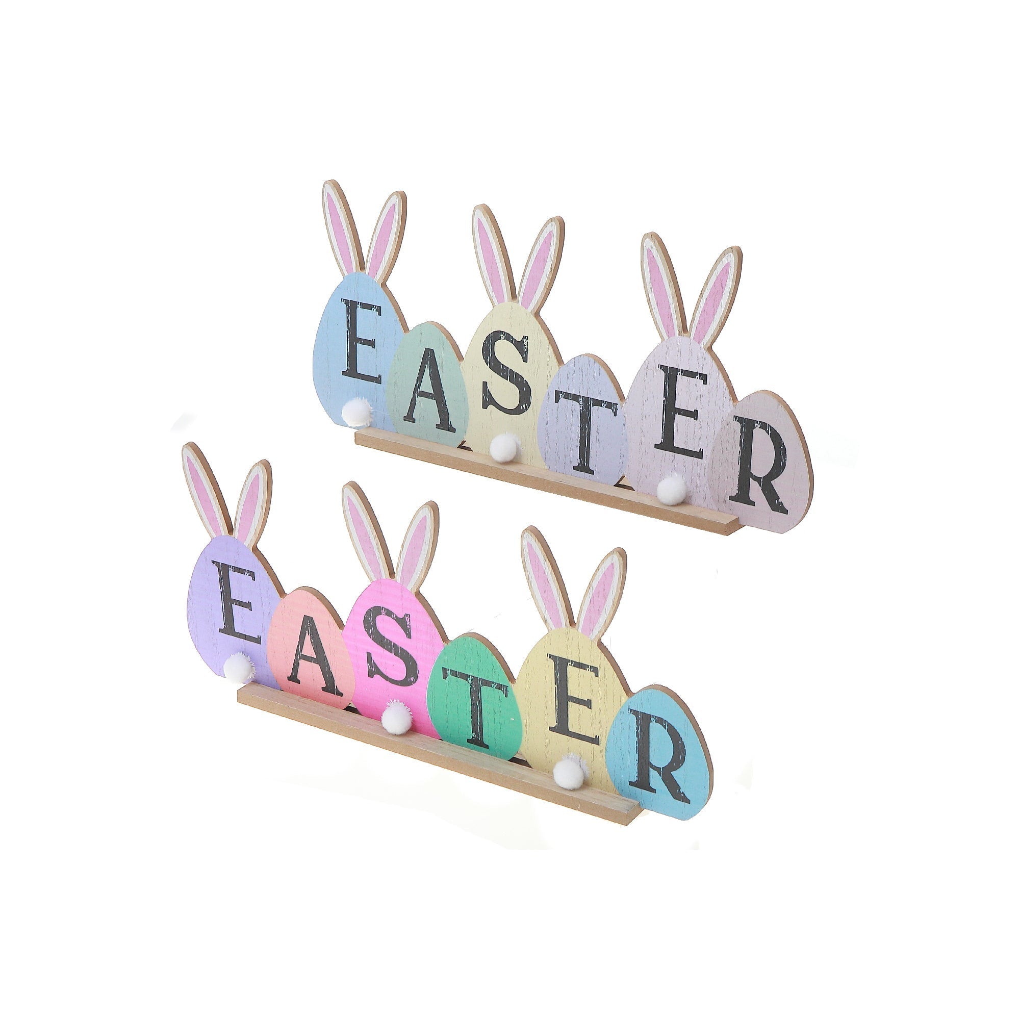Wooden Bunny Easter Egg Sign Set Of 2, Spring Holiday Wall Decor