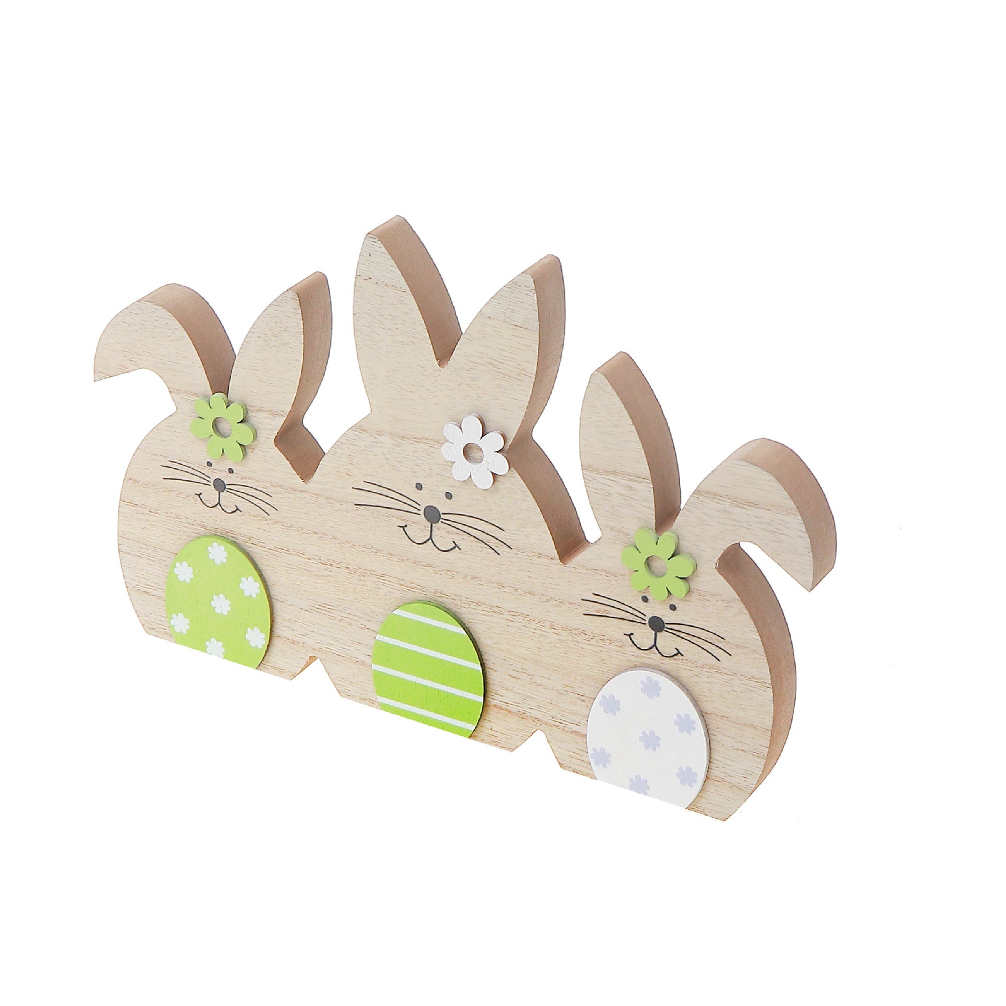 Wooden Triple Easter Egg Bunny Decoration, Easter Table Accent