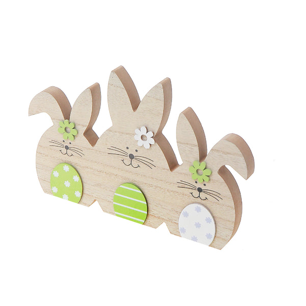 Wooden Triple Easter Egg Bunny Decor