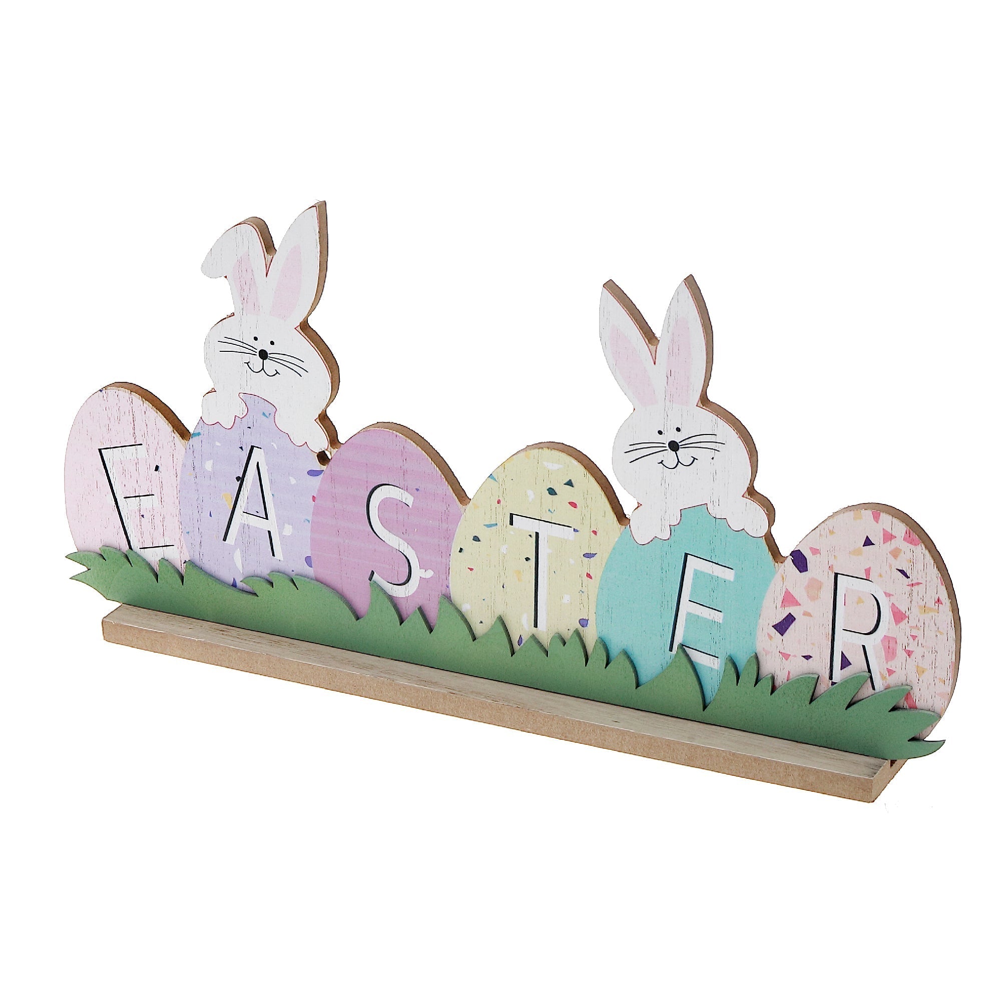 Wooden Double Bunny With Easter Egg Sign, Spring Holiday Wall Decor