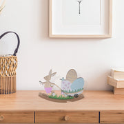 Wooden Bunny With Wagon And Easter Egg Decoration, Spring Holiday Table Accent