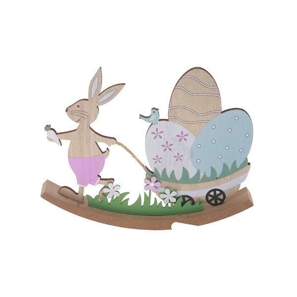 Wooden Bunny With Wagon Easter Egg Decor