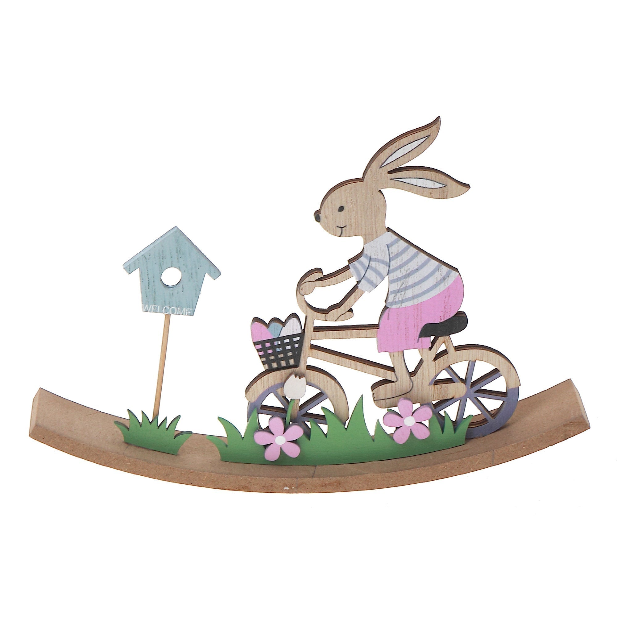 Wooden Bunny Riding On Bicycle Decoration, Easter Holiday Table Decor