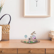Wooden Bunny Riding On Bicycle Decoration, Easter Holiday Table Decor