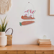 Wooden Double Bunny With Carrots Wall Hanging, Easter Spring Home Decor