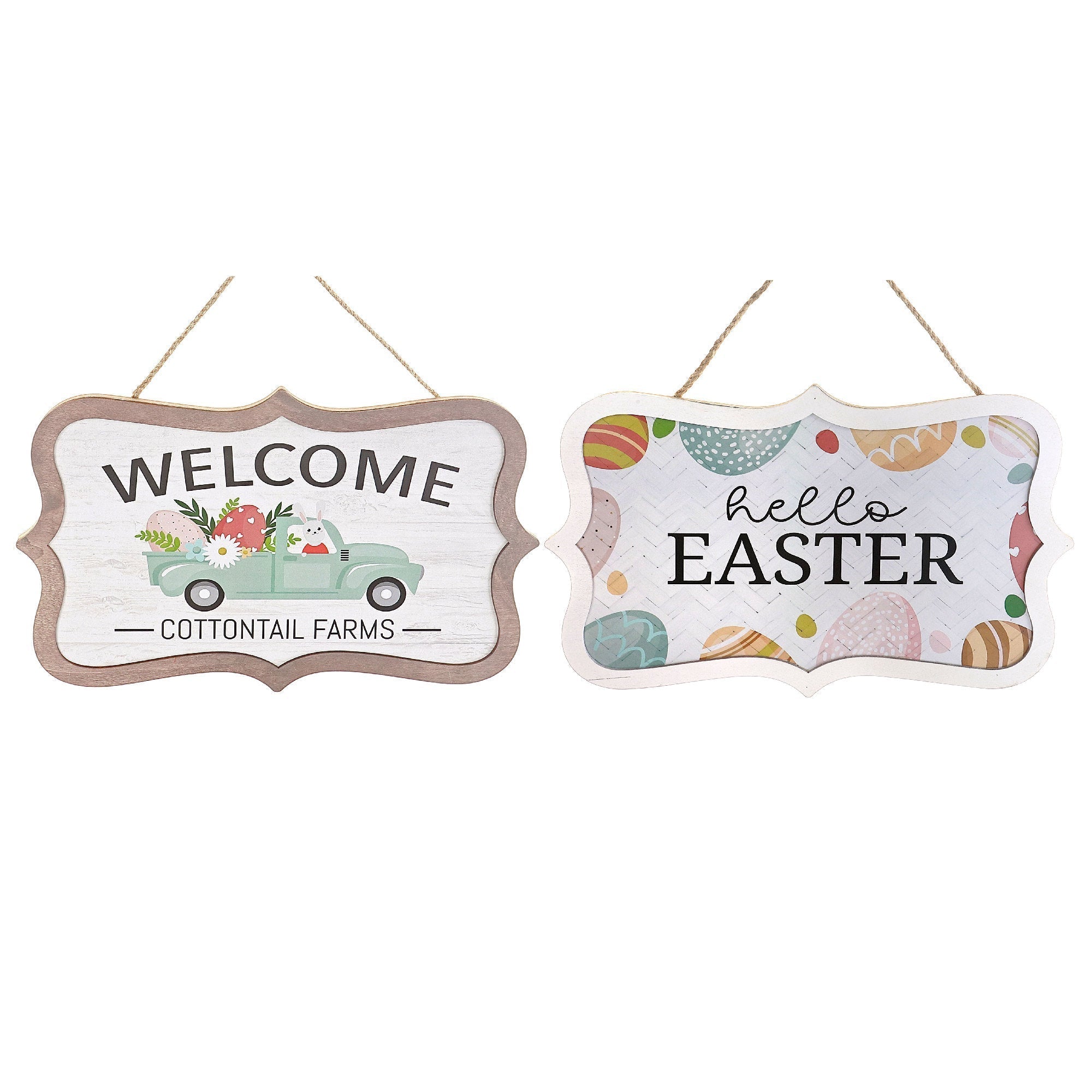 Wooden Wall Hanger Welcome Truck And Hello Easter Set Of 2, Spring Farmhouse Wall Decor