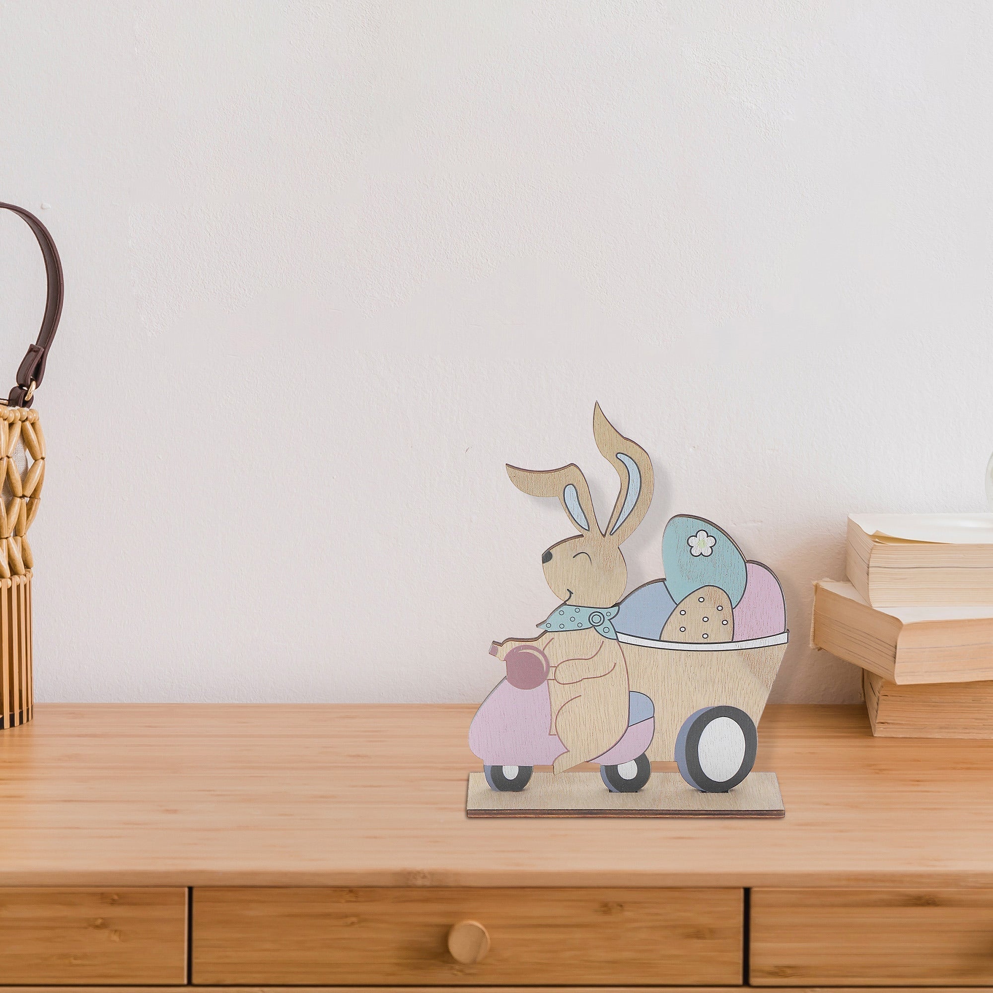 Wooden Car With Easter Bunny Decoration, Easter Holiday Table Accent