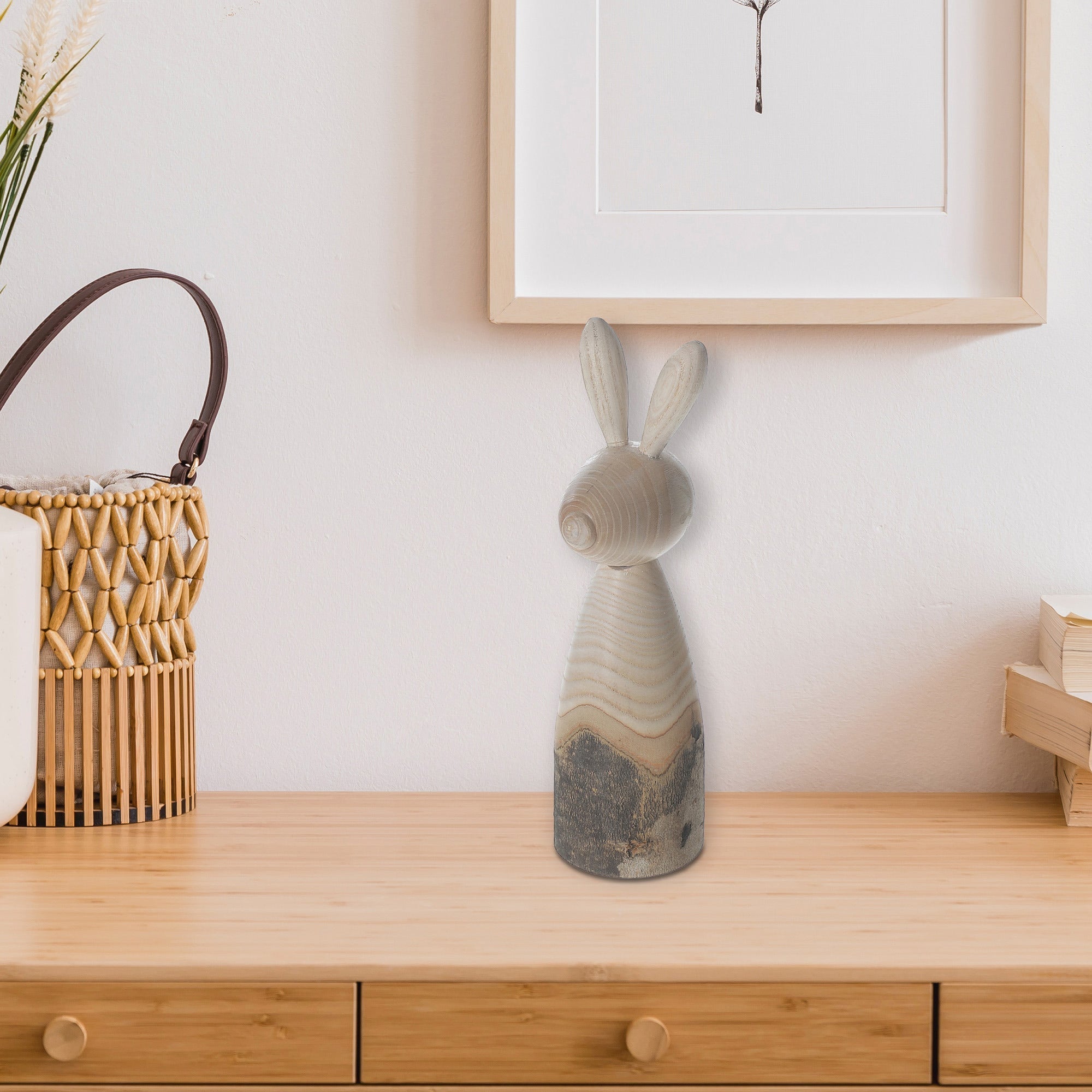 Wooden Two Tone Large Bunny Decor, Rustic Farmhouse Easter Accent, Home Decoration