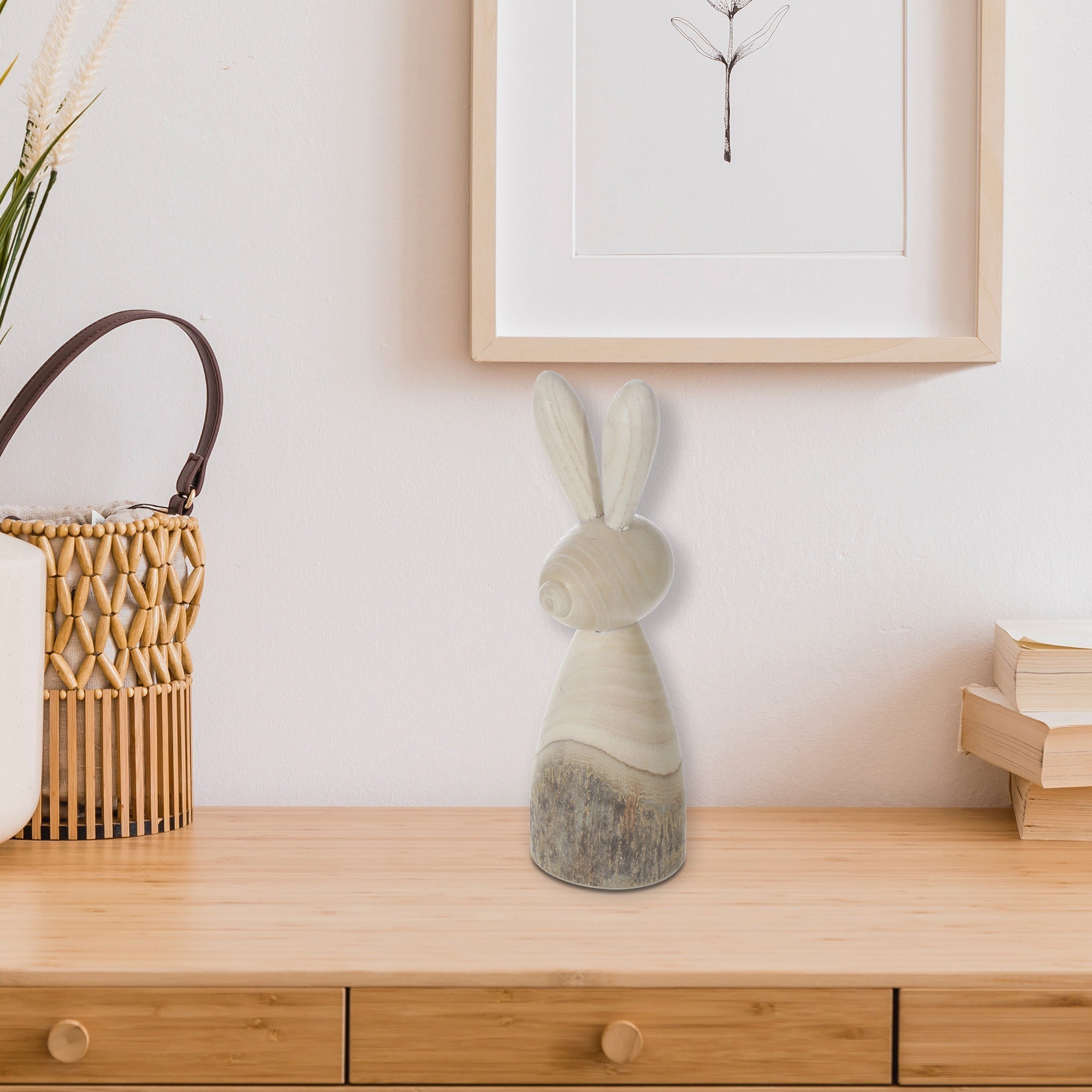 Wooden Two Tone Small Bunny Decor, Rustic Farmhouse Easter Accent, Home Decoration
