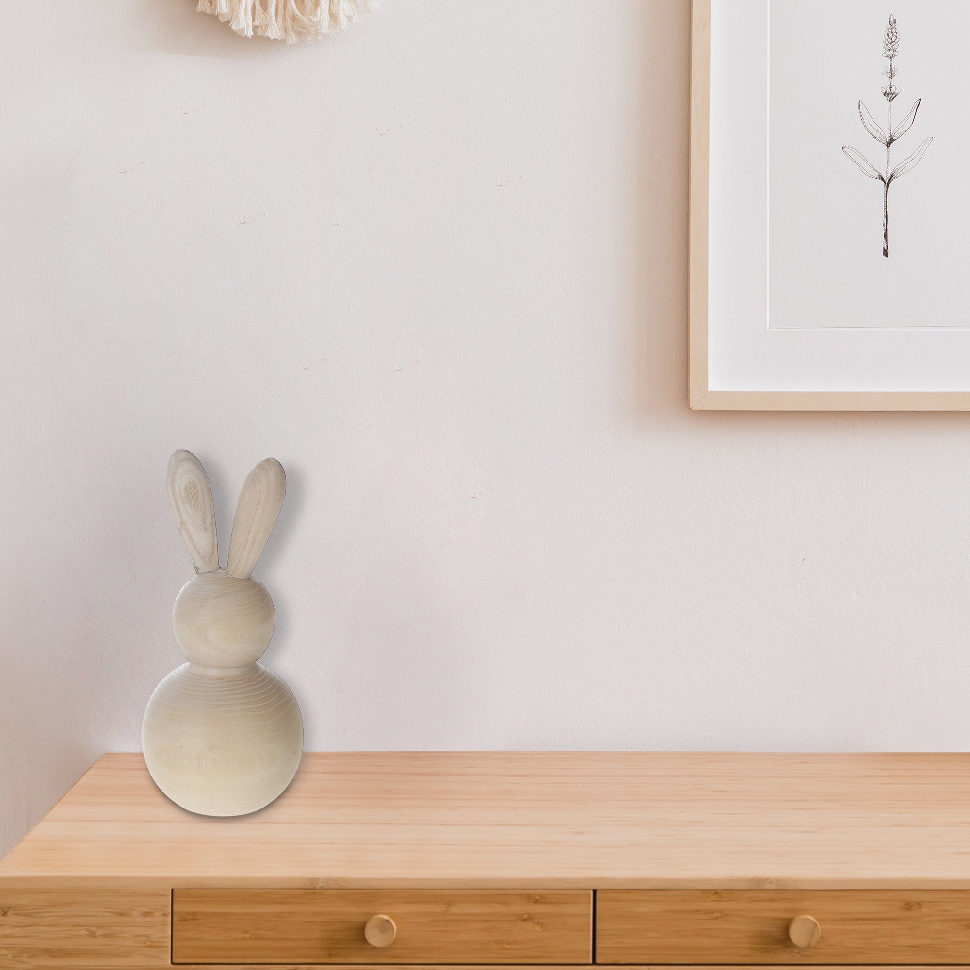 Natural Wooden Round Bunny Decor, Rustic Farmhouse Easter Accent, Home Decor