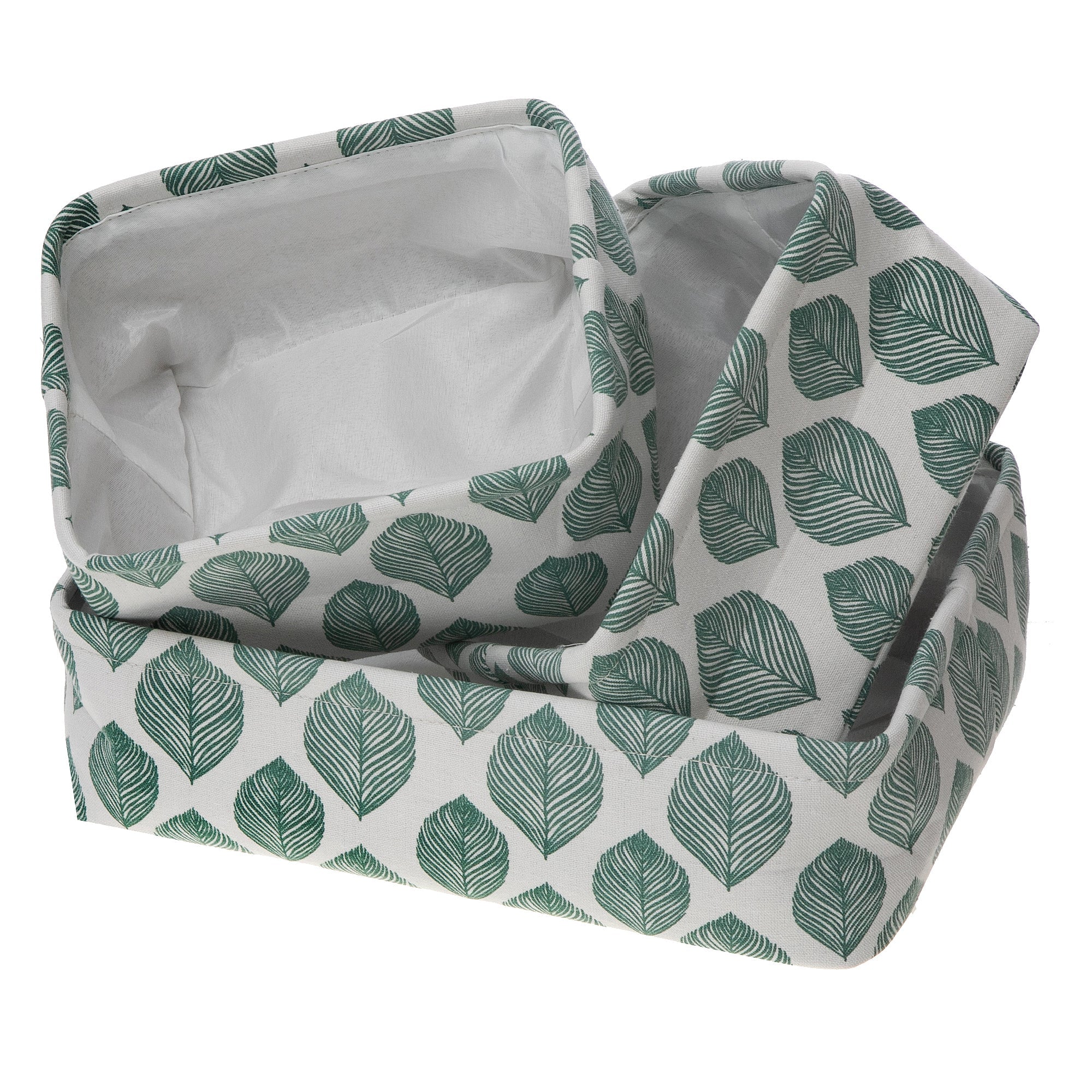Storage Caddy Cloth Leaf Print Set Of 3, Organizer Basket Home Storage