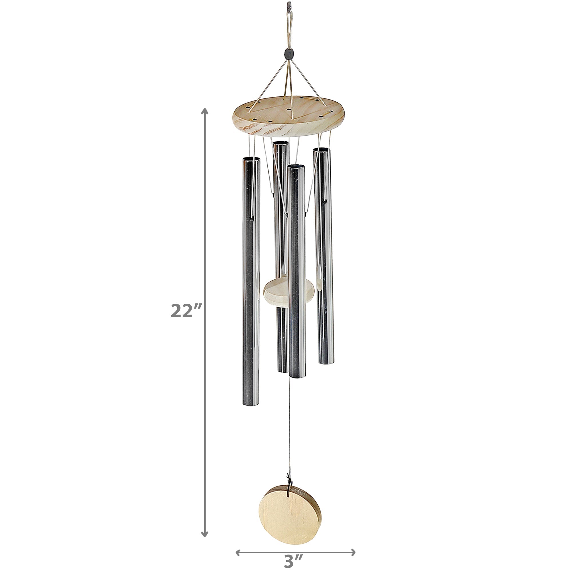 22 Inch Round Natural Wood Wind Chime, Outdoor Garden Decor, Relaxing Patio Sound