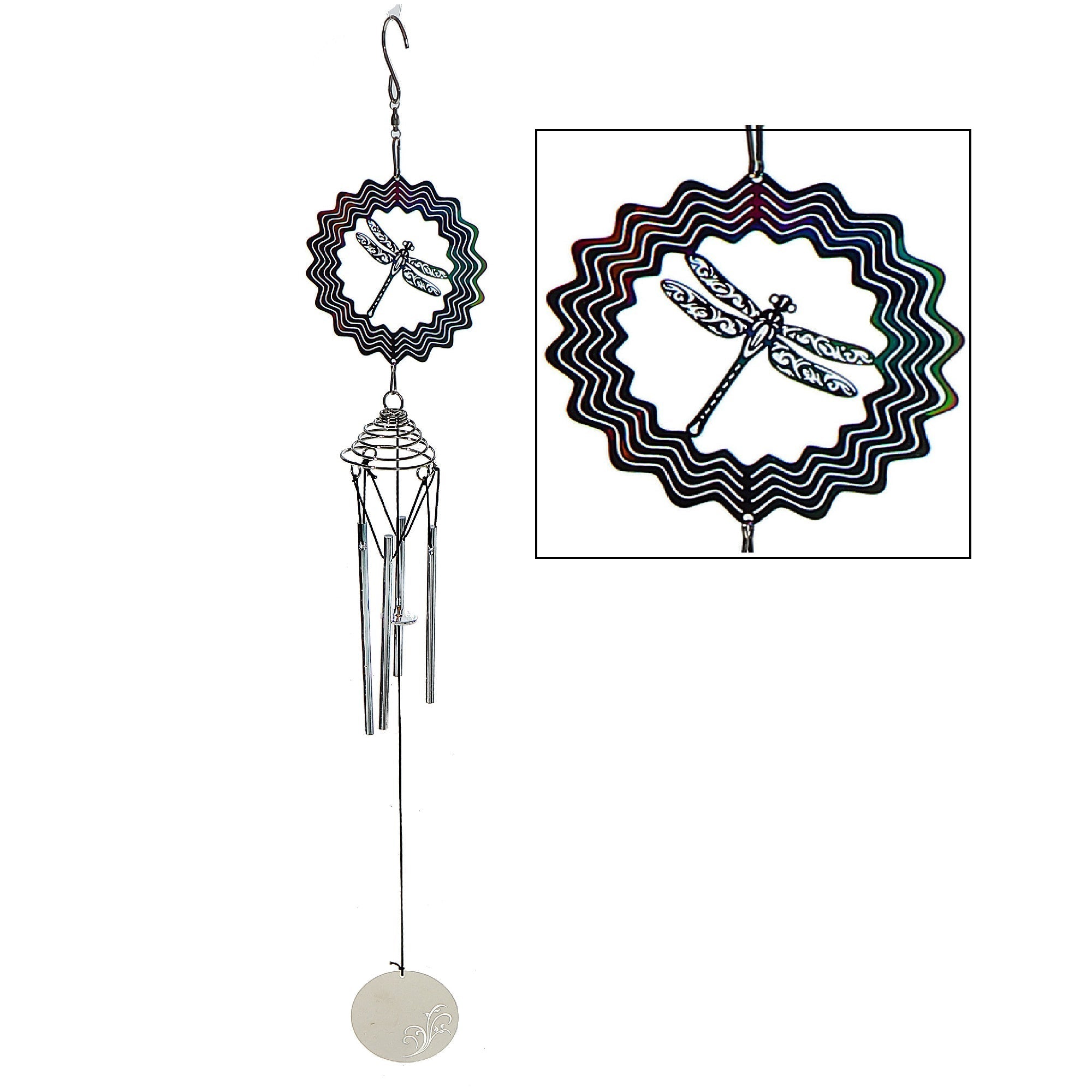 23 Inch Colorful Dragonfly Spinner and Wind Chime, Outdoor Garden Yard Ornament