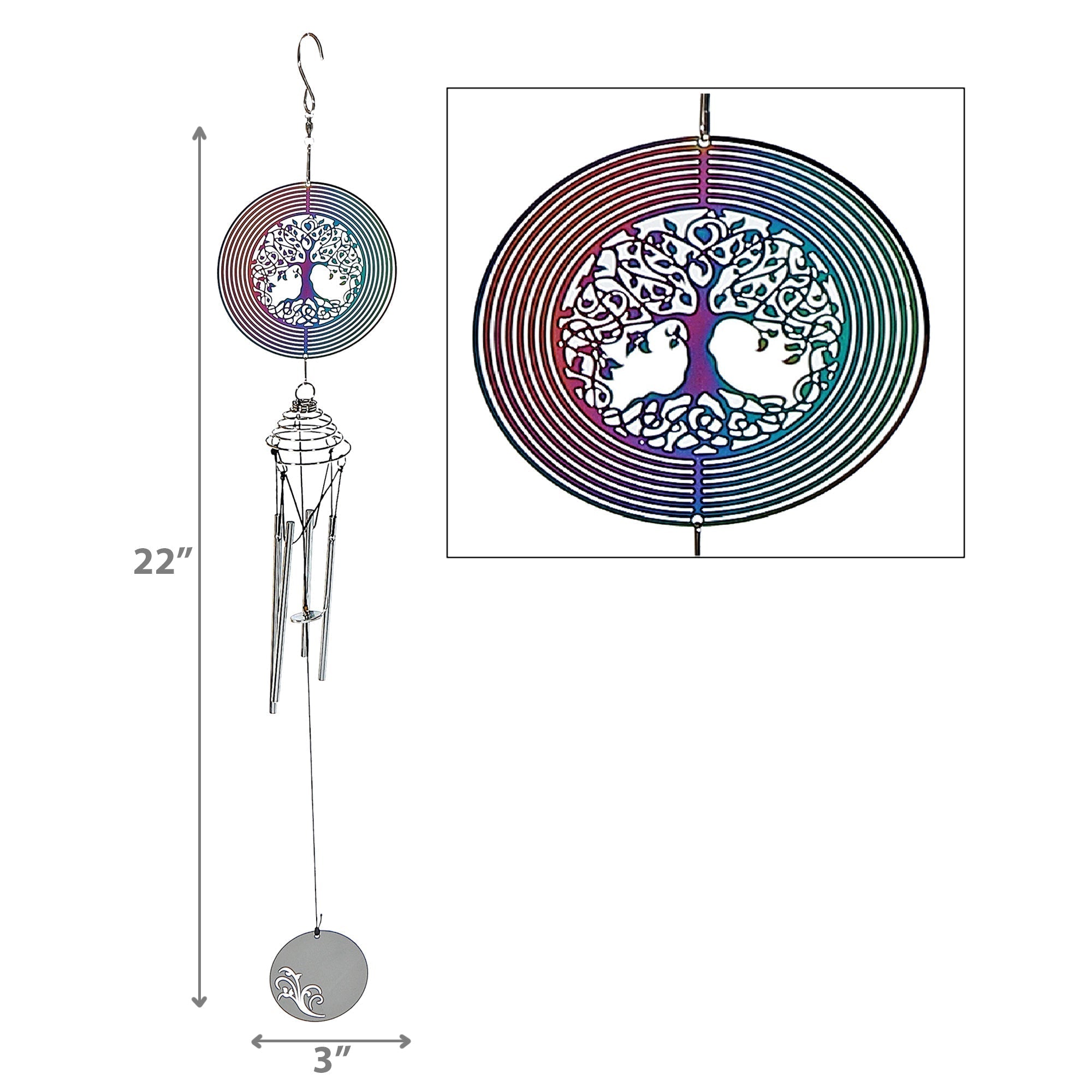 23 Inch Colorful Tree of Life Spinner and Wind Chime, Outdoor Spiritual Garden Decor