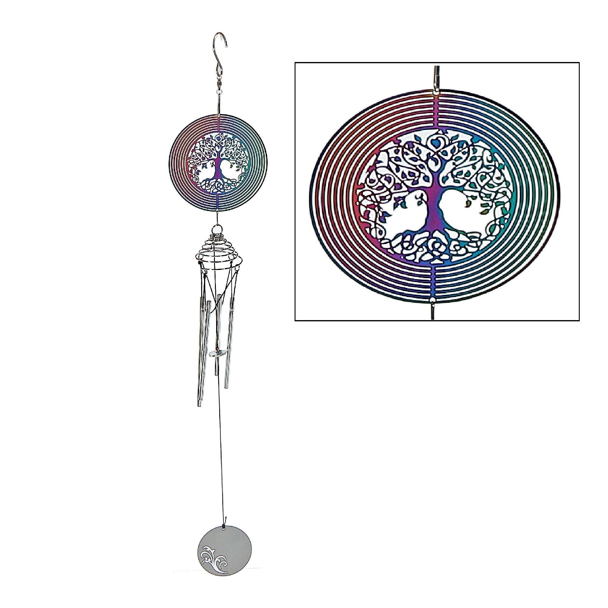 23 Inch Colorful Tree of Life Spinner and Wind Chime, Outdoor Spiritual Garden Decor