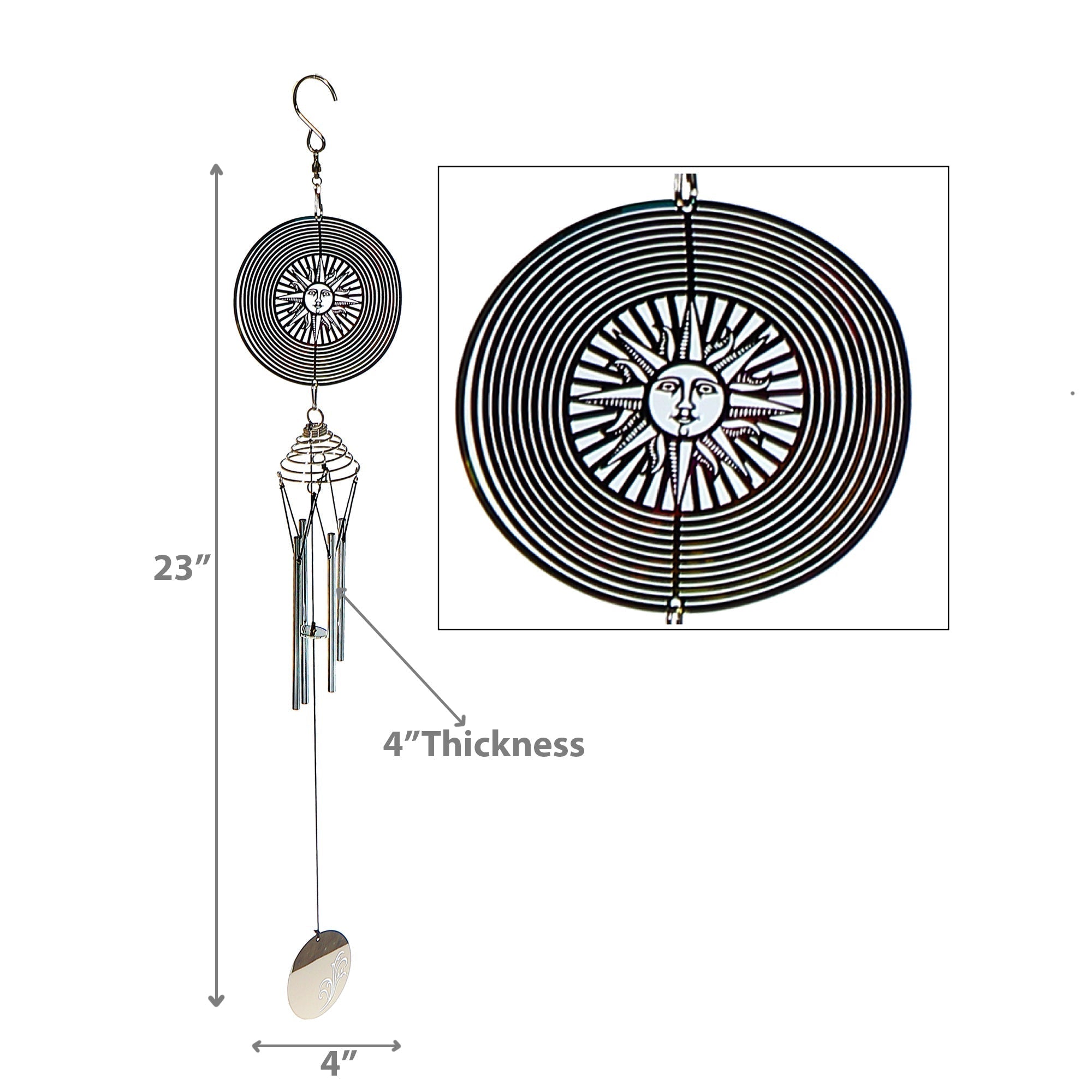 23 Inch Colorful Sun Spinner and Wind Chime, Outdoor Garden Decor, Metal Yard Art