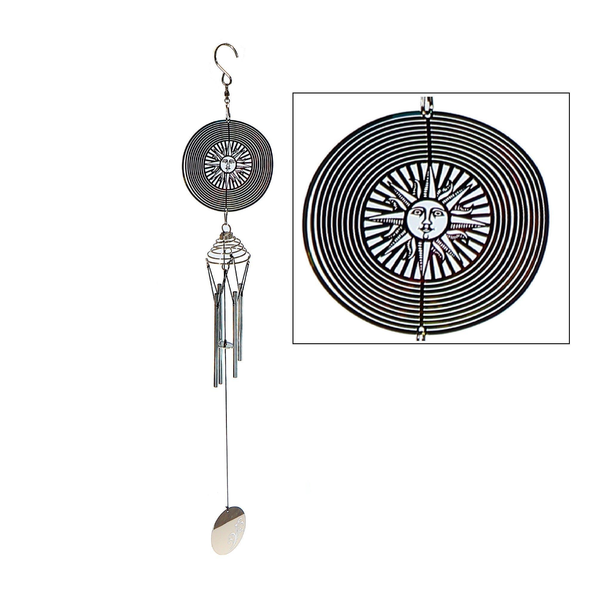 23 Inch Colorful Sun Spinner and Wind Chime, Outdoor Garden Decor, Metal Yard Art