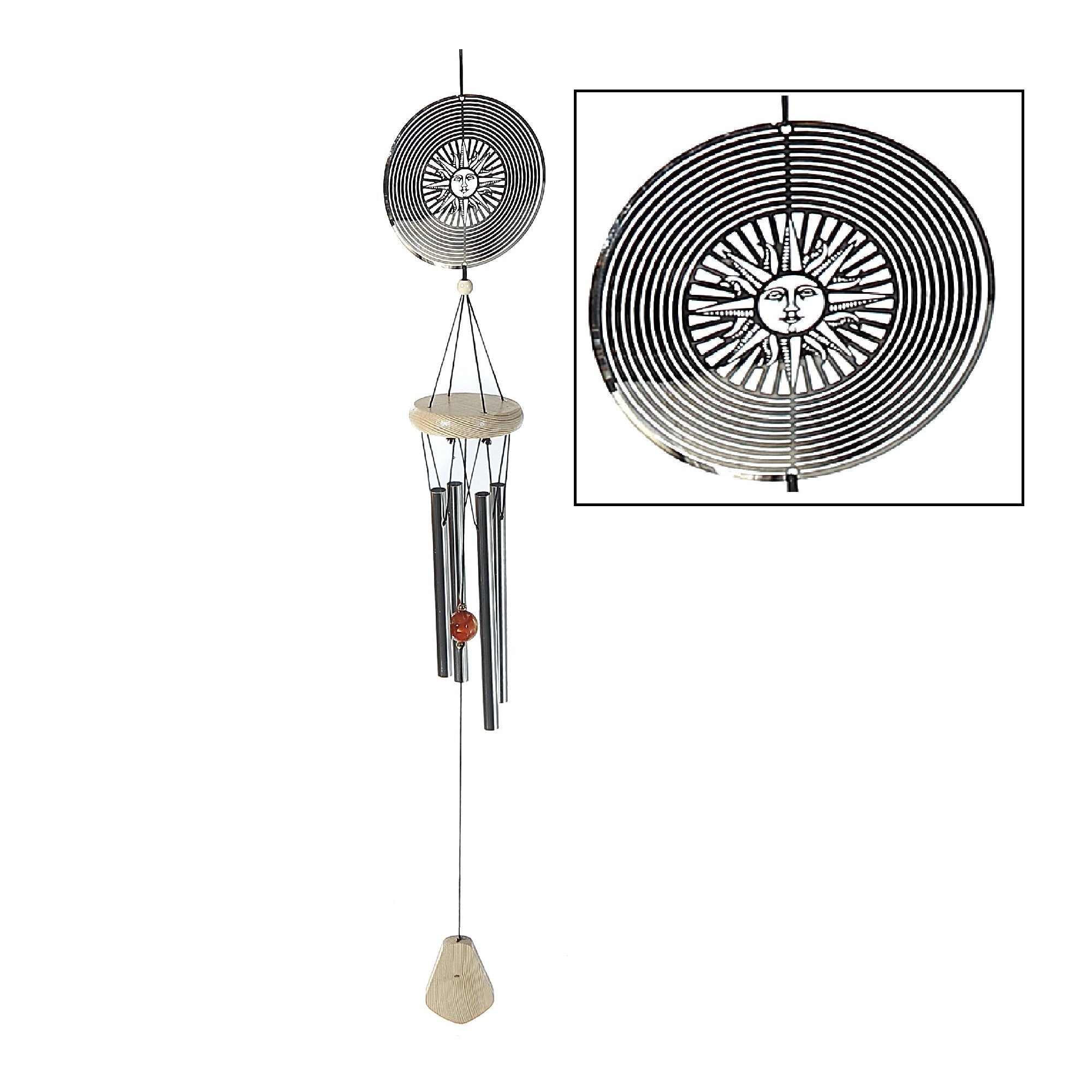 28" Sun Spinner with Wood Chime – Outdoor Garden Wind Spinner, Decorative Mobile