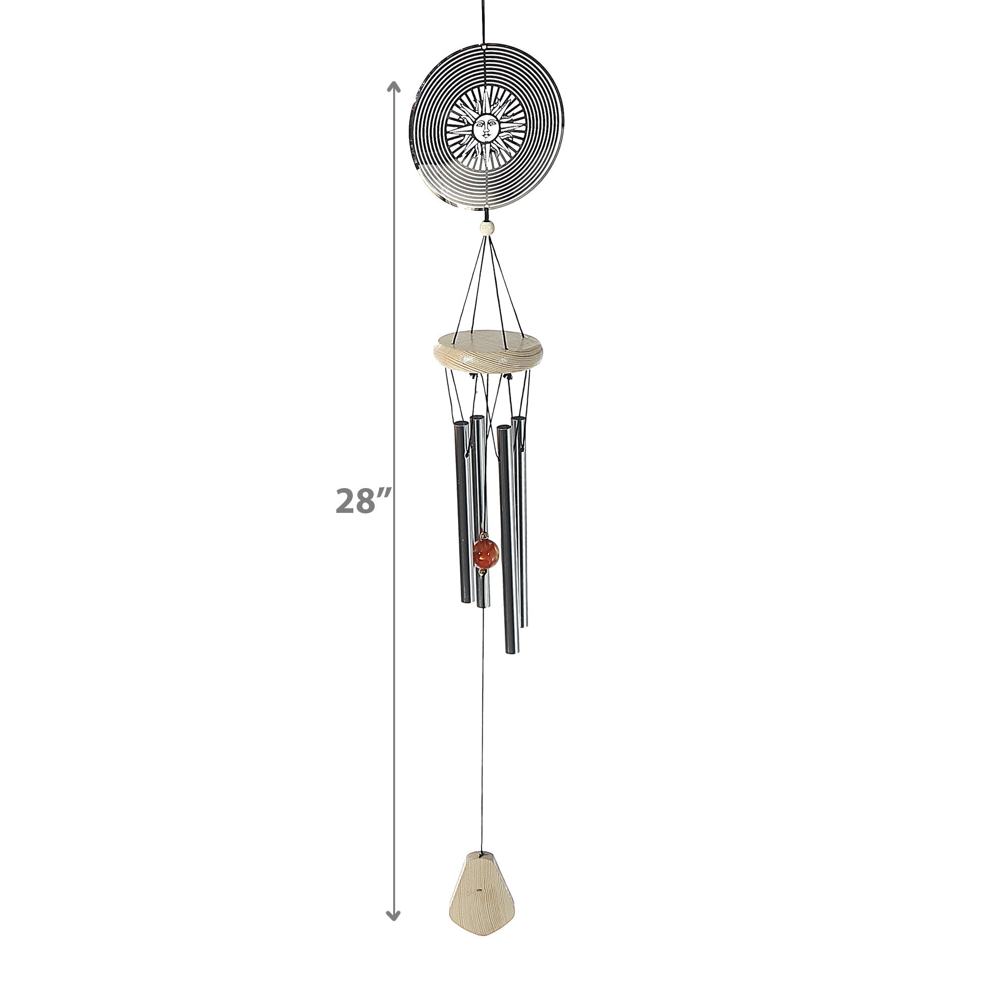 28" Sun Spinner with Wood Chime – Outdoor Garden Wind Spinner, Decorative Mobile