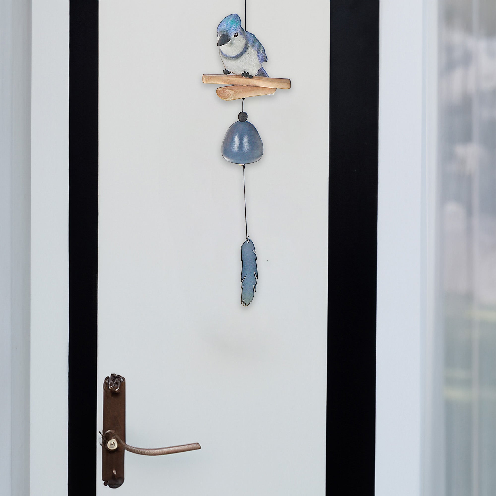 20 Inch Blue Jay Bell with Feather, Outdoor Garden Hanging Chime, Yard Accent