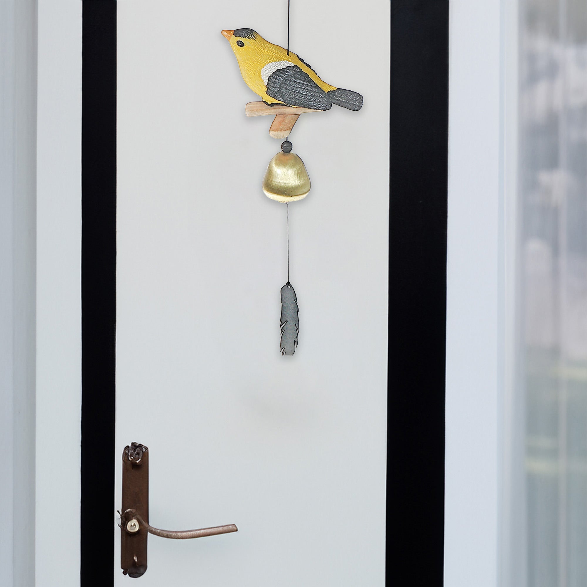 20 Inch Finch Bell with Feather, Outdoor Garden Wind Chime, Patio Decor