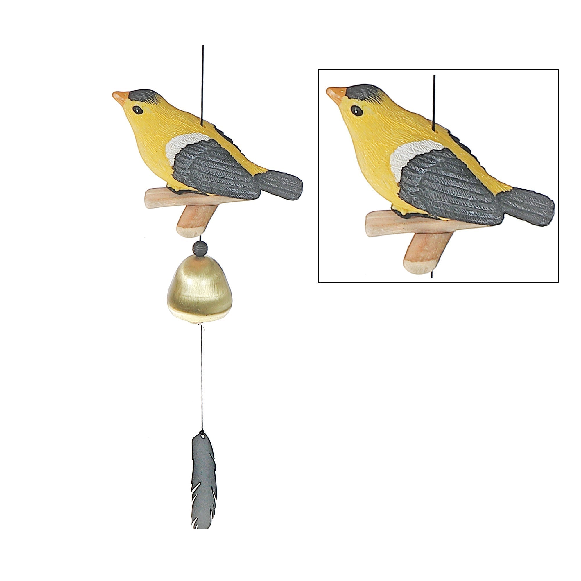20 Inch Finch Bell with Feather, Outdoor Garden Wind Chime, Patio Decor