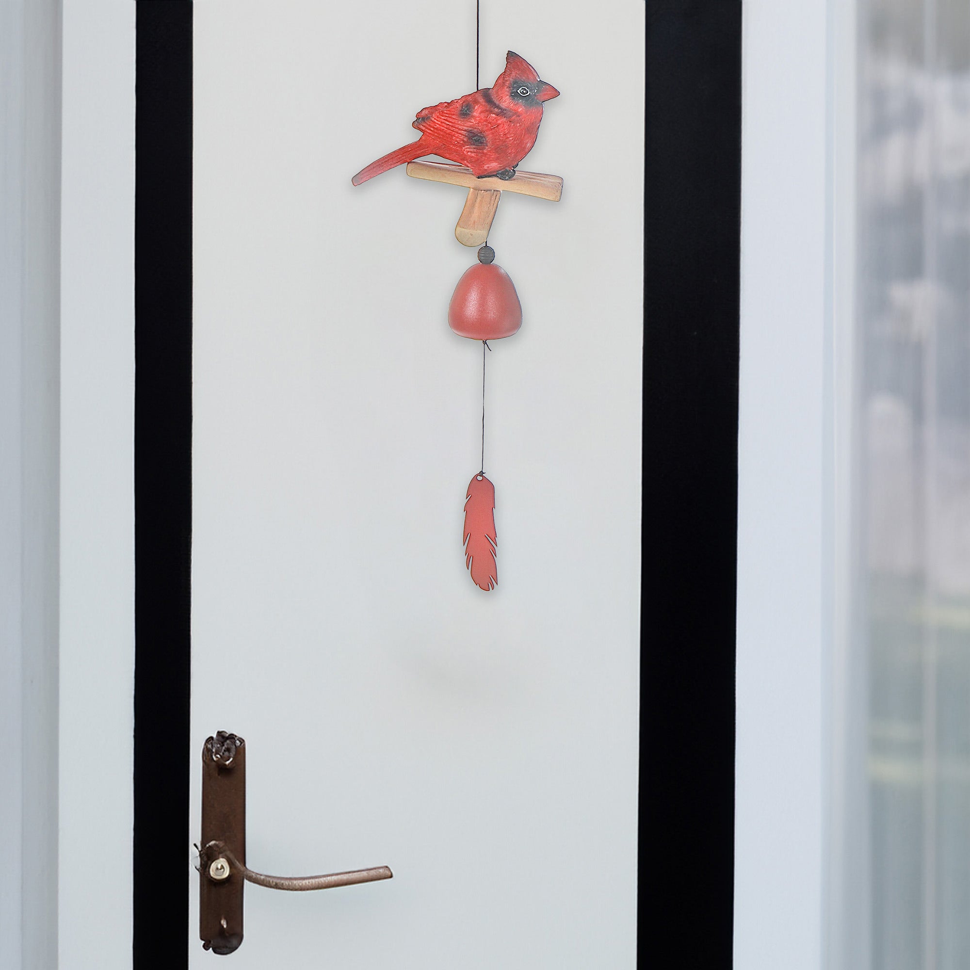 20 Inch Cardinal Bell with Feather, Outdoor Hanging Wind Chime, Garden Decor