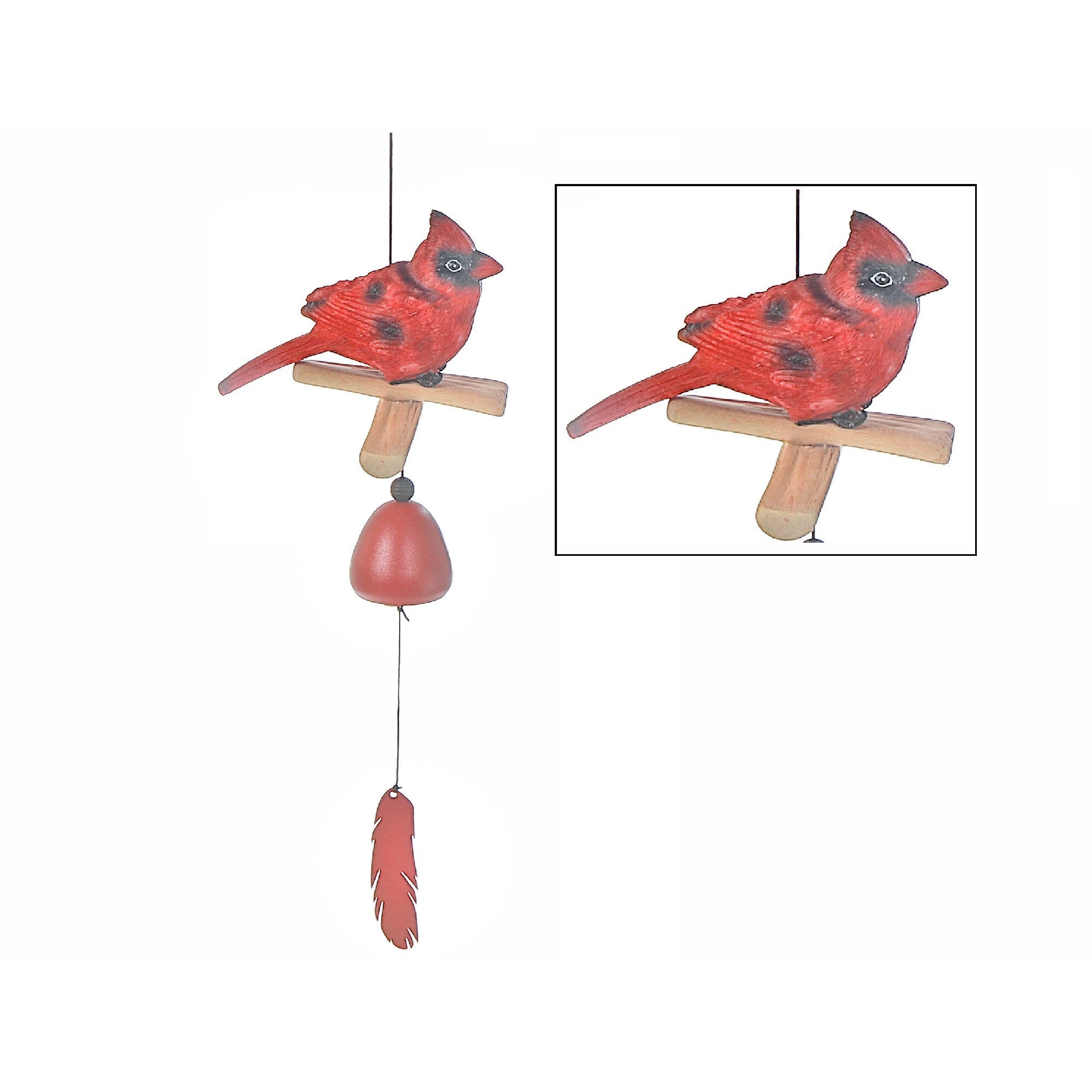 20 Inch Cardinal Bell with Feather, Outdoor Hanging Wind Chime, Garden Decor