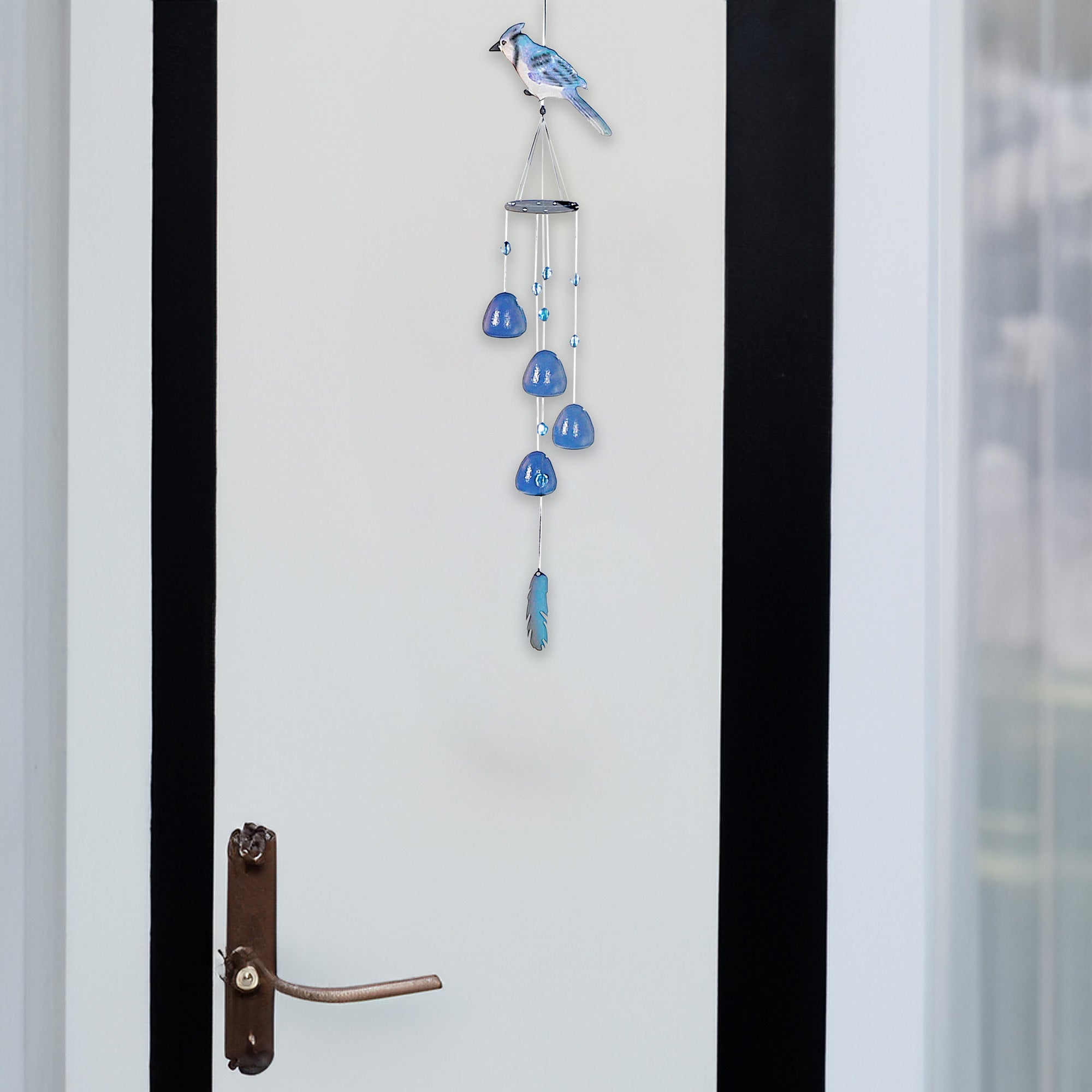 31 Inch Blue Jay Bell with Gem Stones, Outdoor Garden Hanging Chime, Decorative Accent