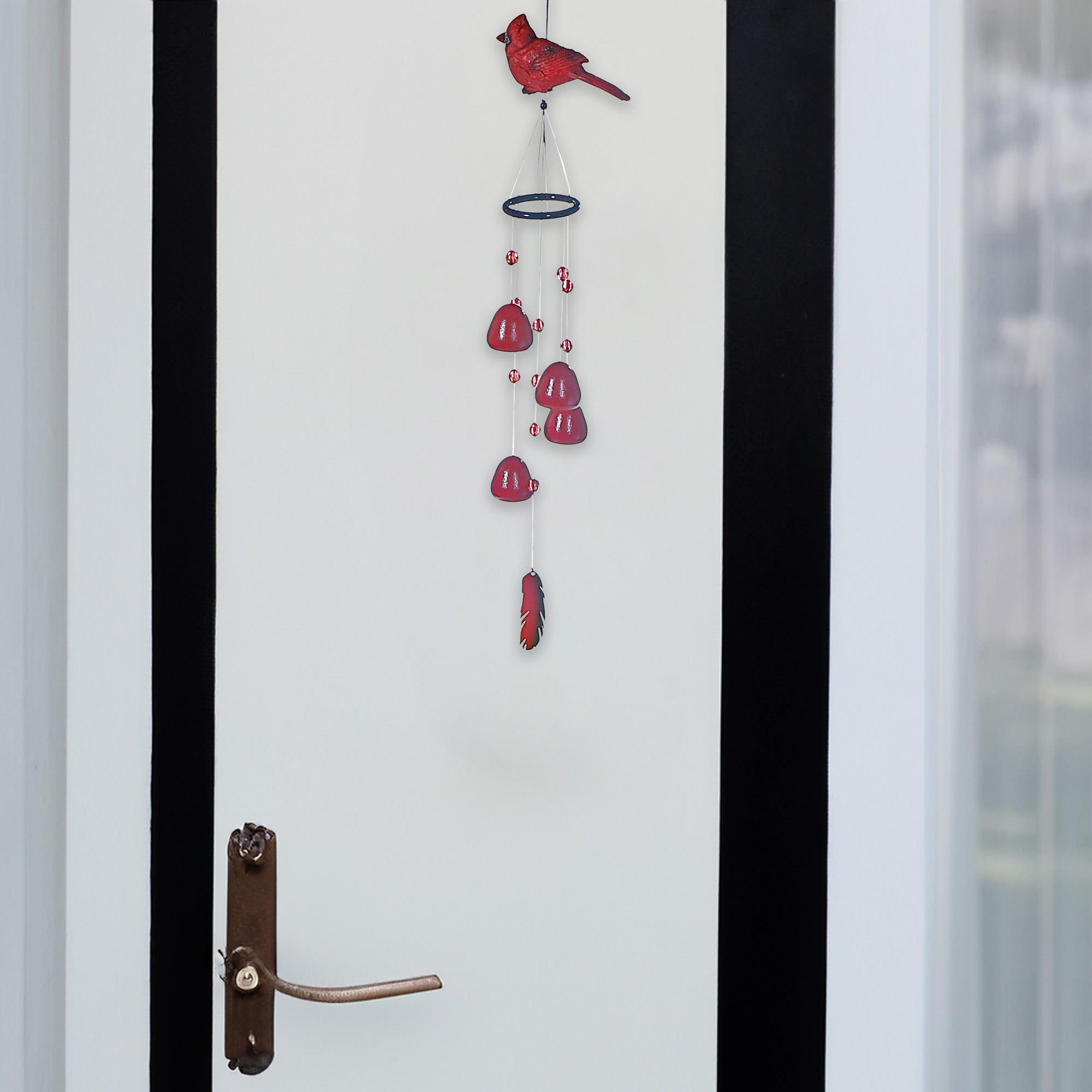 31 Inch Cardinal Bell with Gem Stones, Outdoor Patio Wind Chime, Bird Garden Decor
