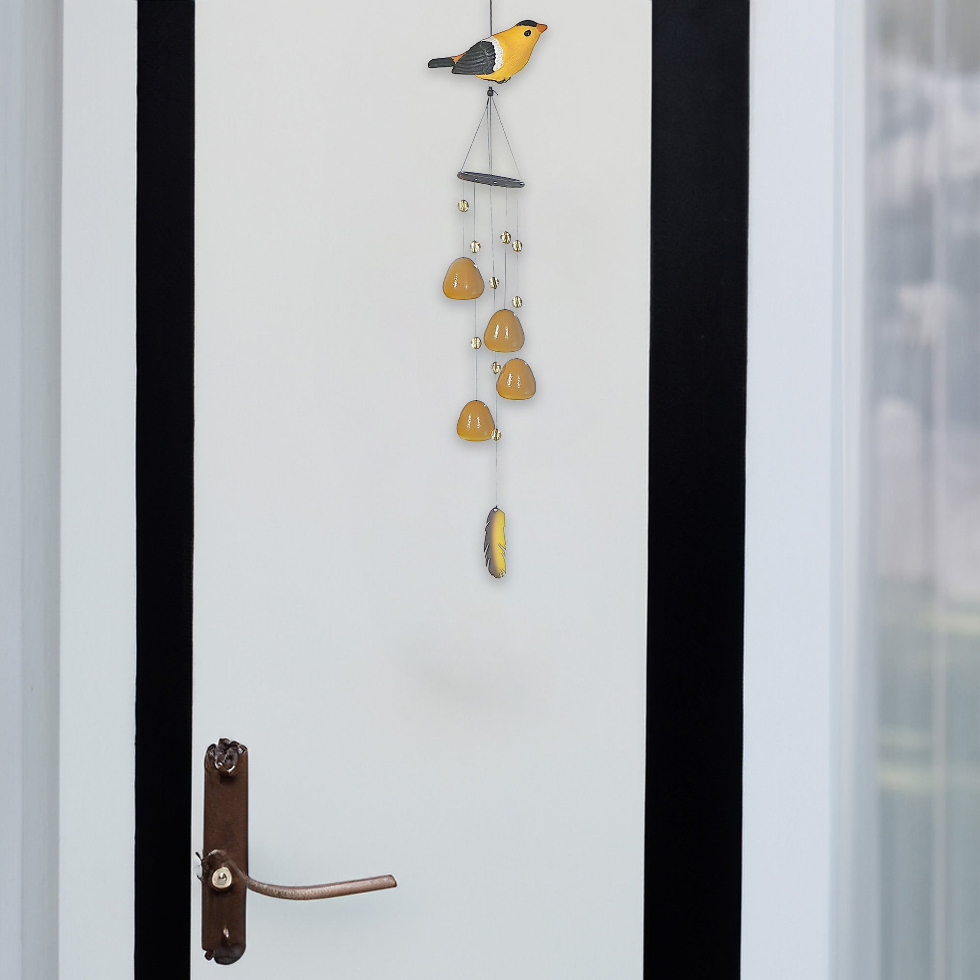 31 Inch Finch Bell with Gem Stones, Outdoor Garden Wind Chime, Decorative Hanging Accent