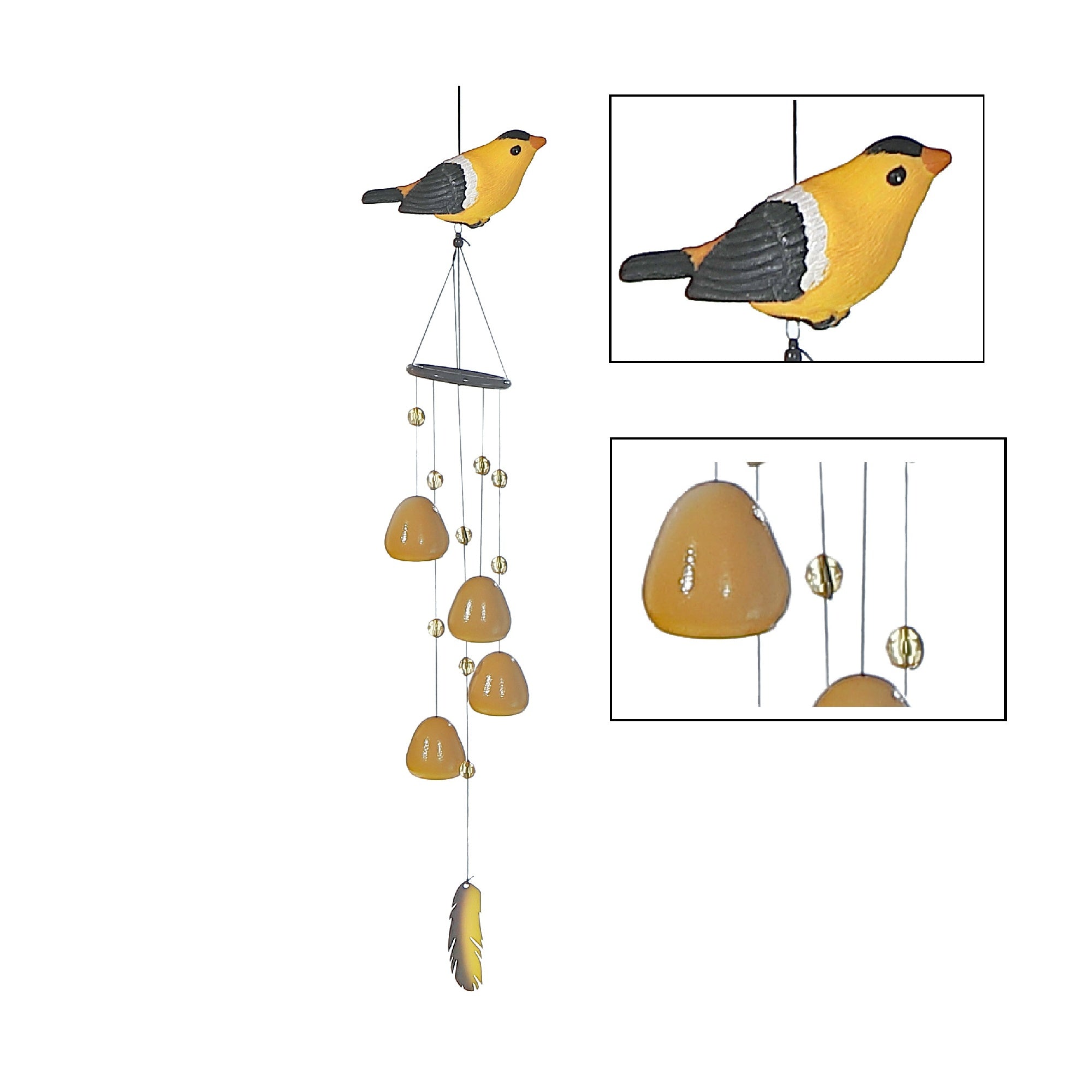 31 Inch Finch Bell with Gem Stones, Outdoor Garden Wind Chime, Decorative Hanging Accent