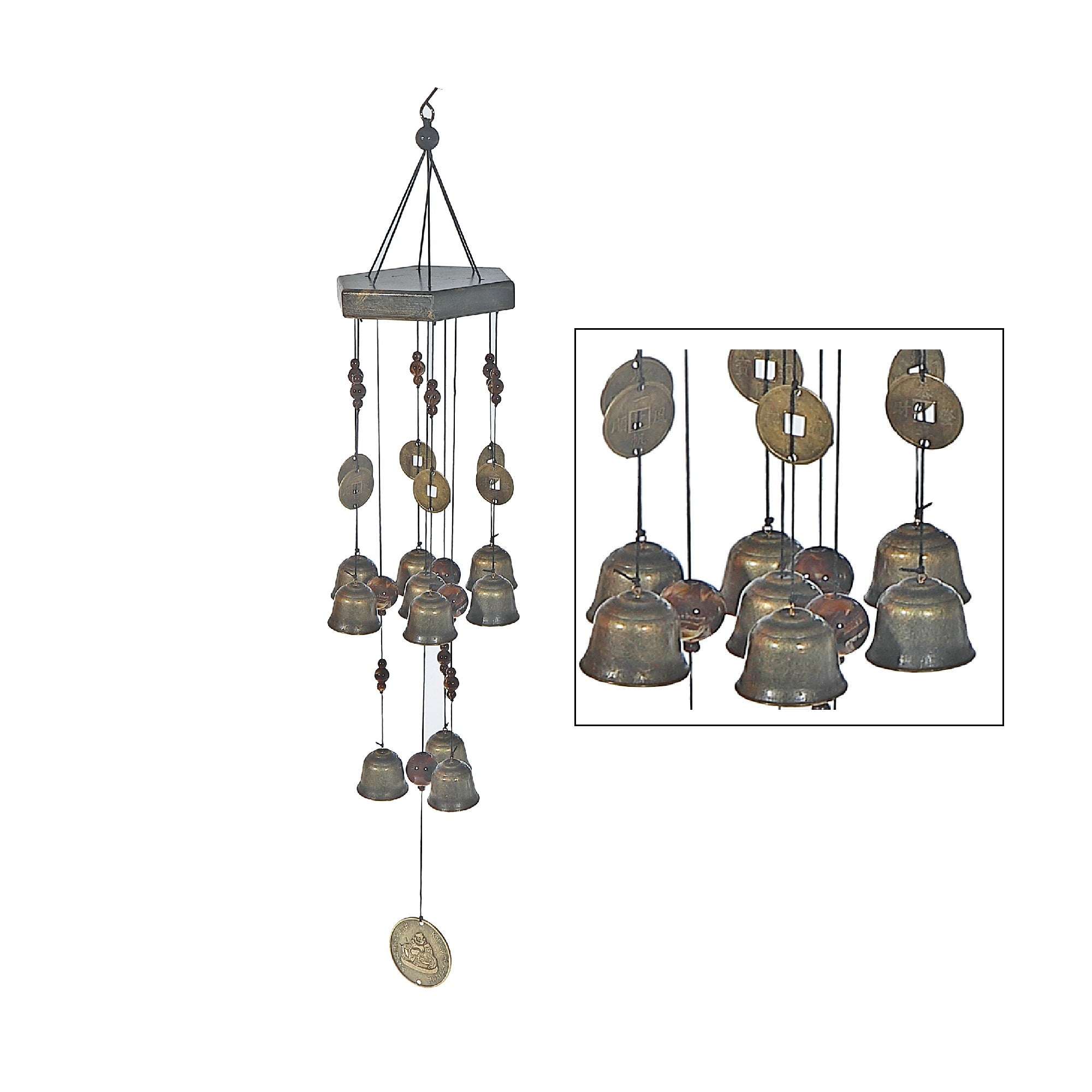 25 Inch Bell and Stone Wind Chime, Outdoor Garden Hanging Decor, Relaxing Patio Sound