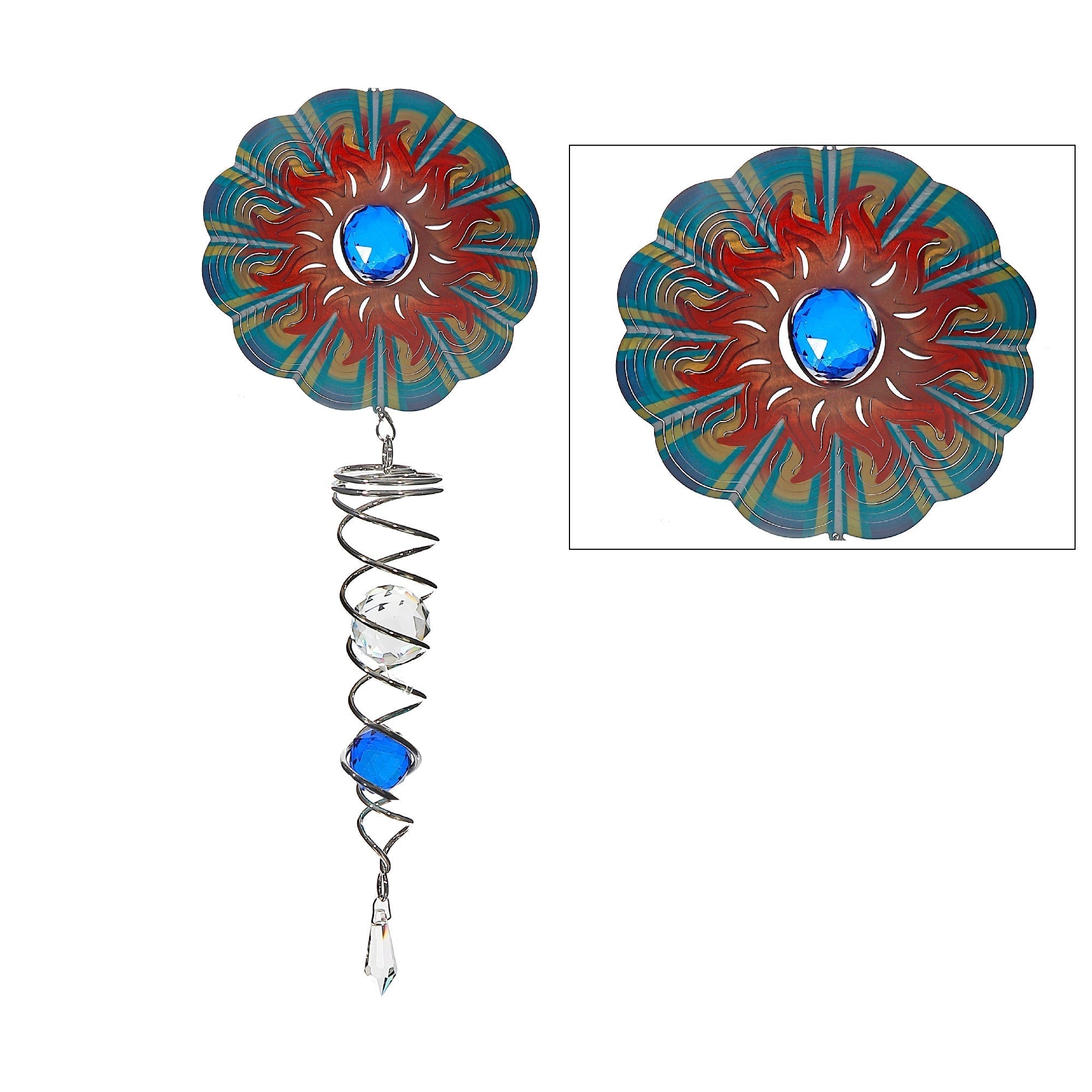 23 Inch Wind Spinner with Tail Fire Design, Outdoor Garden Decor, Metal Yard Art