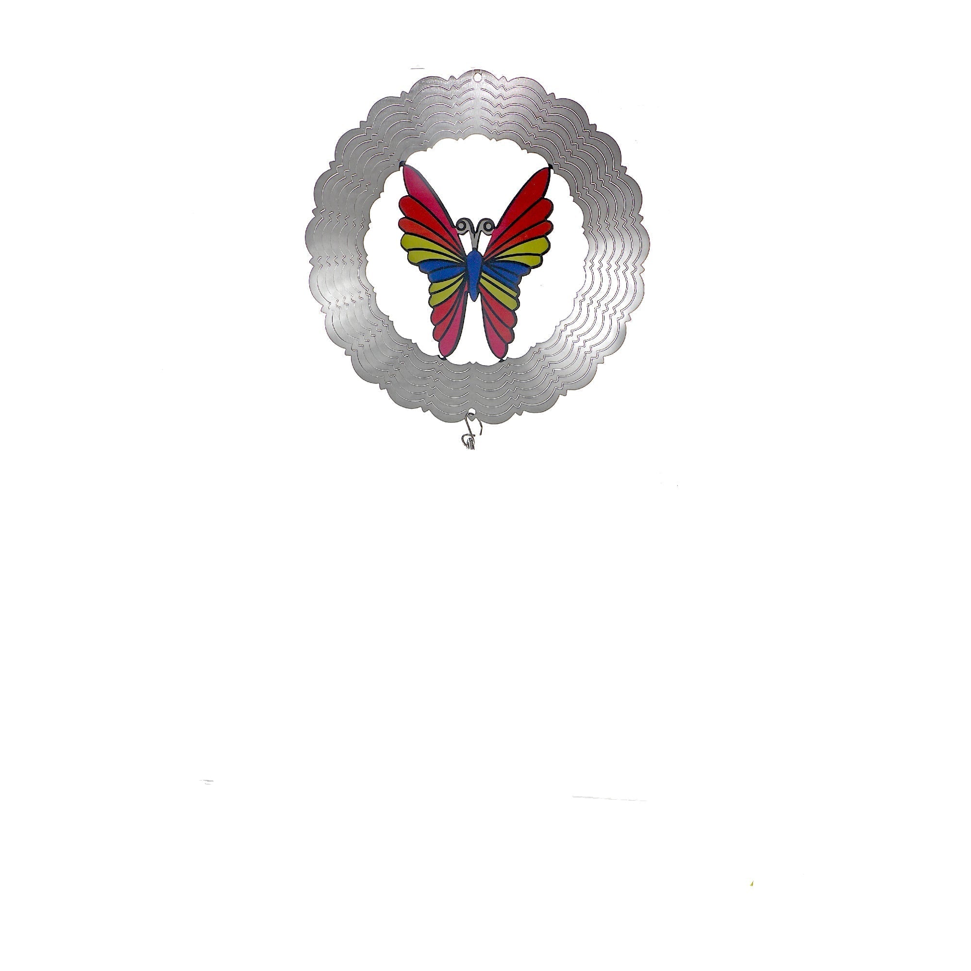 23 Inch Wind Spinner with Tail Butterfly, Outdoor Metal Garden Decor, Yard Art