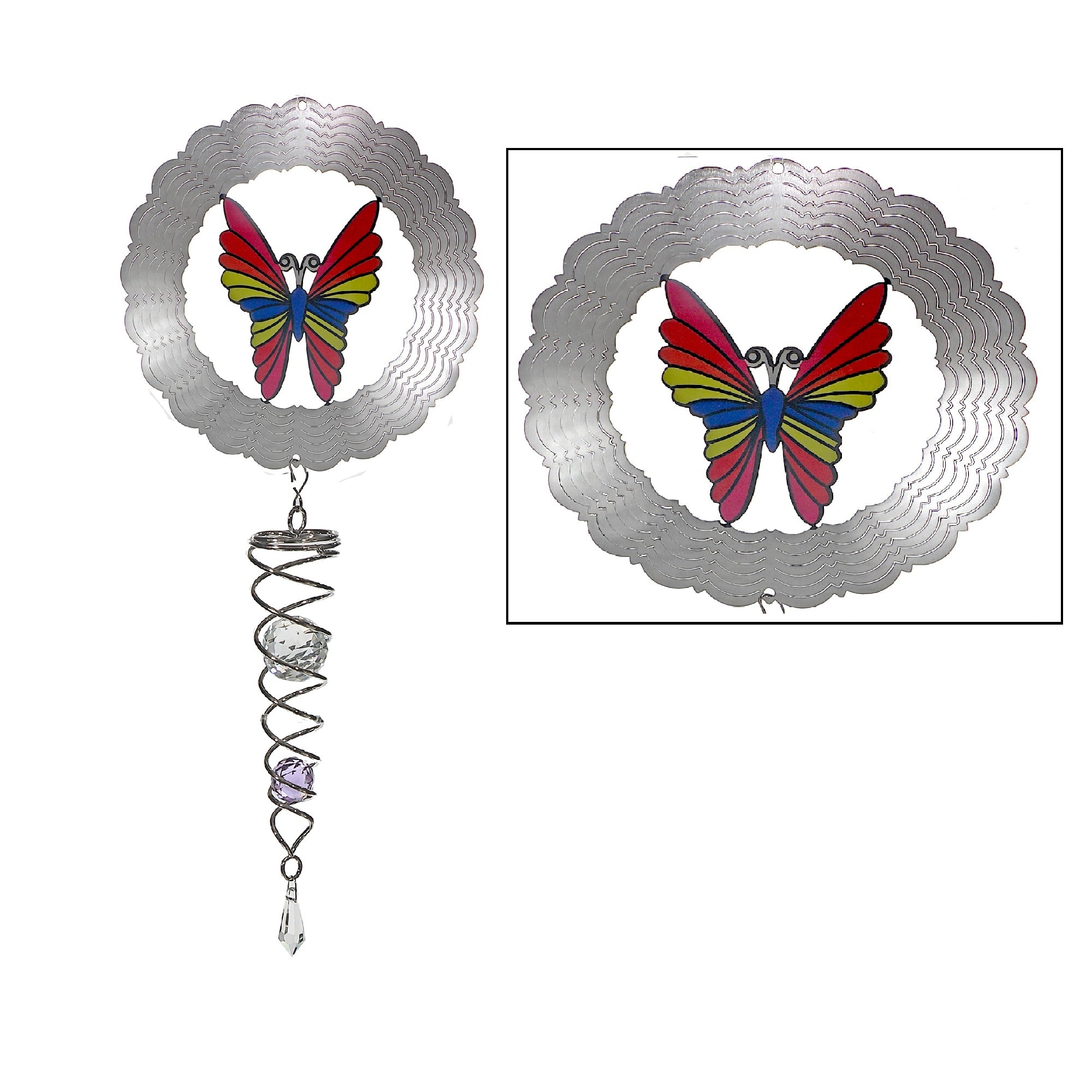 23 Inch Wind Spinner with Tail Butterfly, Outdoor Metal Garden Decor, Yard Art